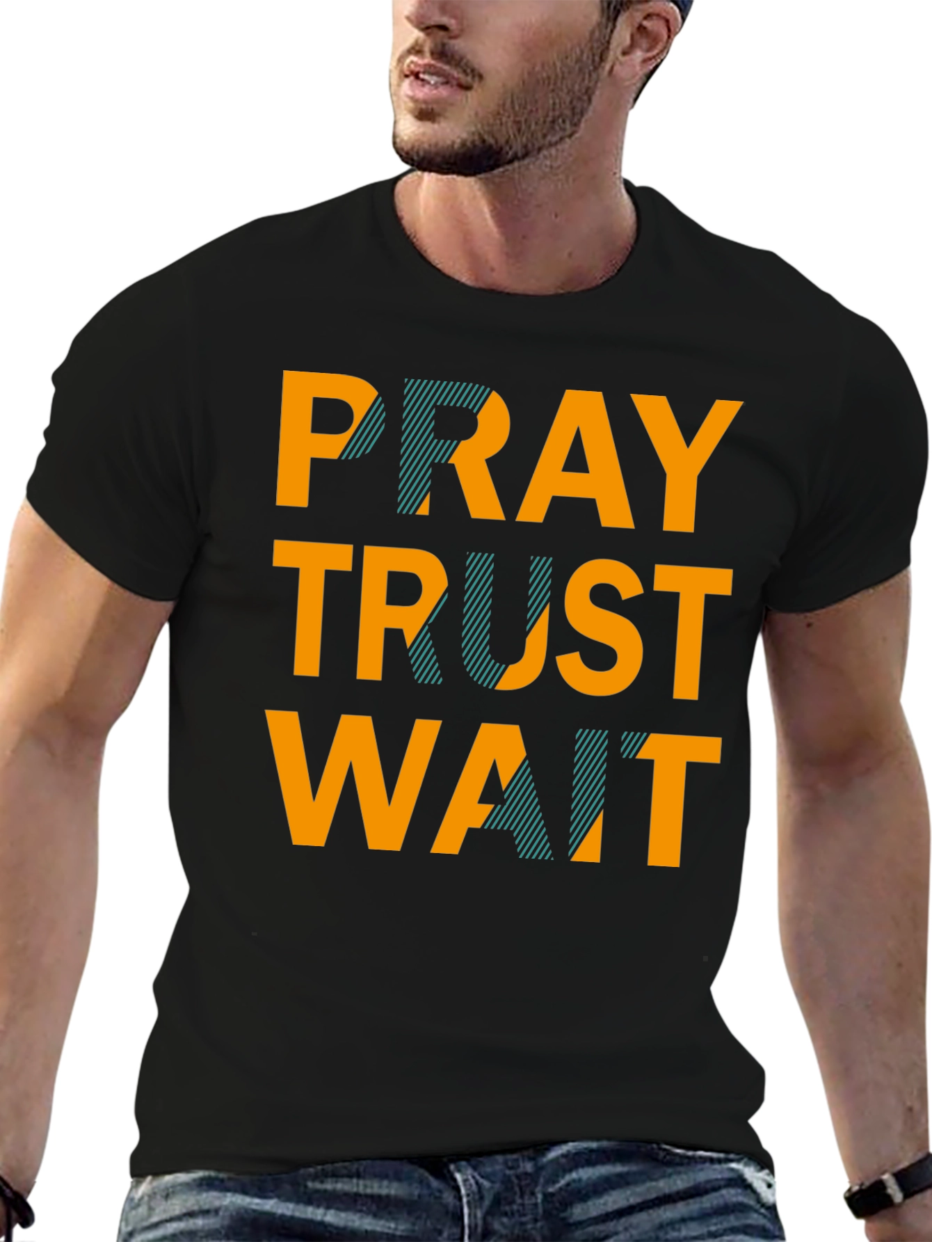 Pray Trust Wait Graphic Tee - Black Casual T-Shirt
