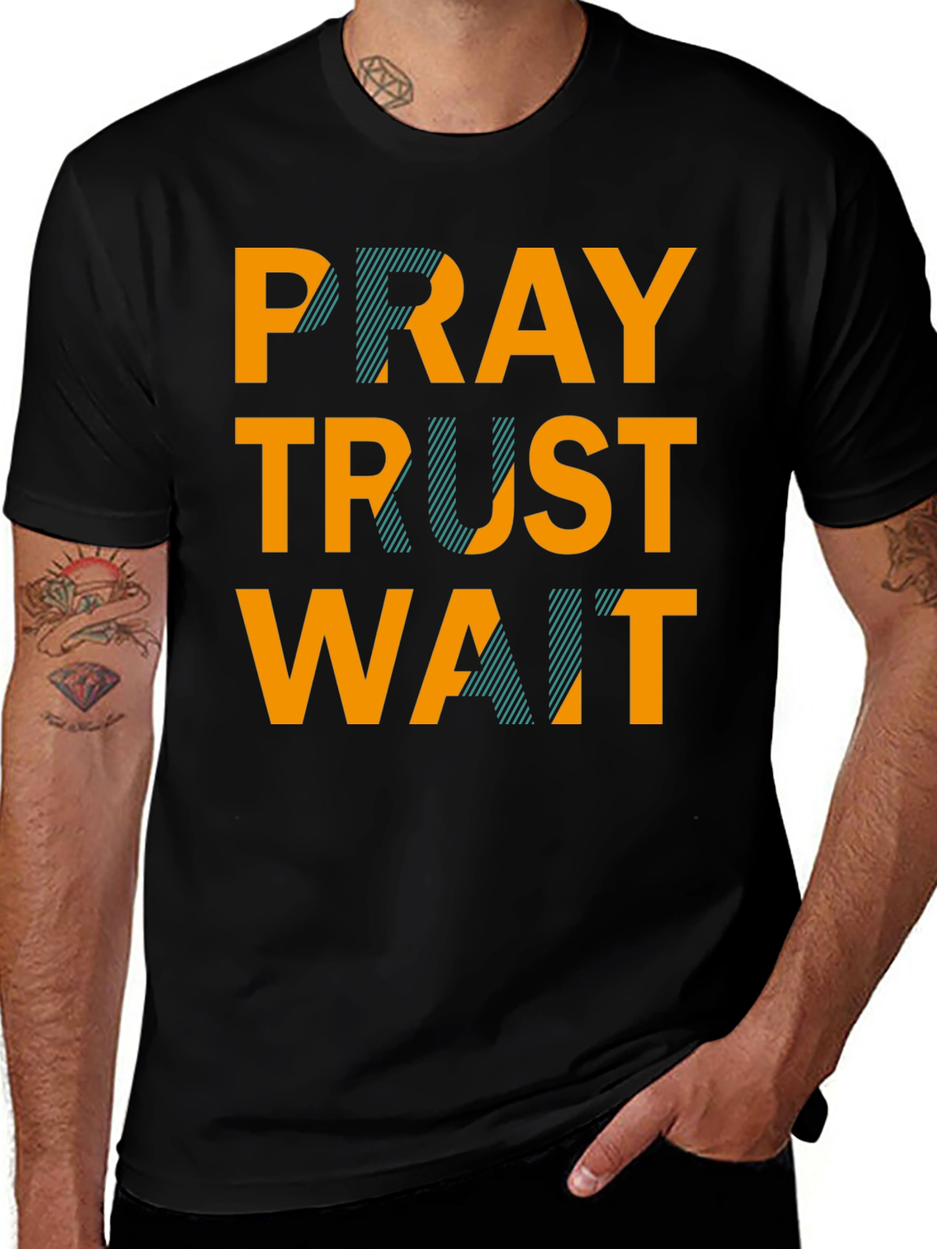 Pray Trust Wait Graphic Tee - Black Casual T-Shirt