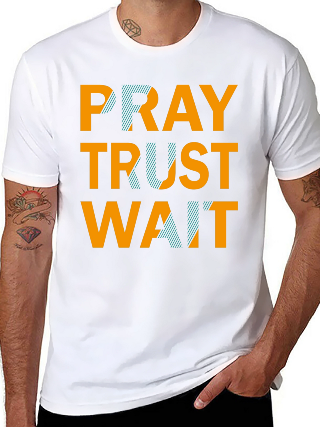 Pray Trust Wait Graphic Tee - Black Casual T-Shirt