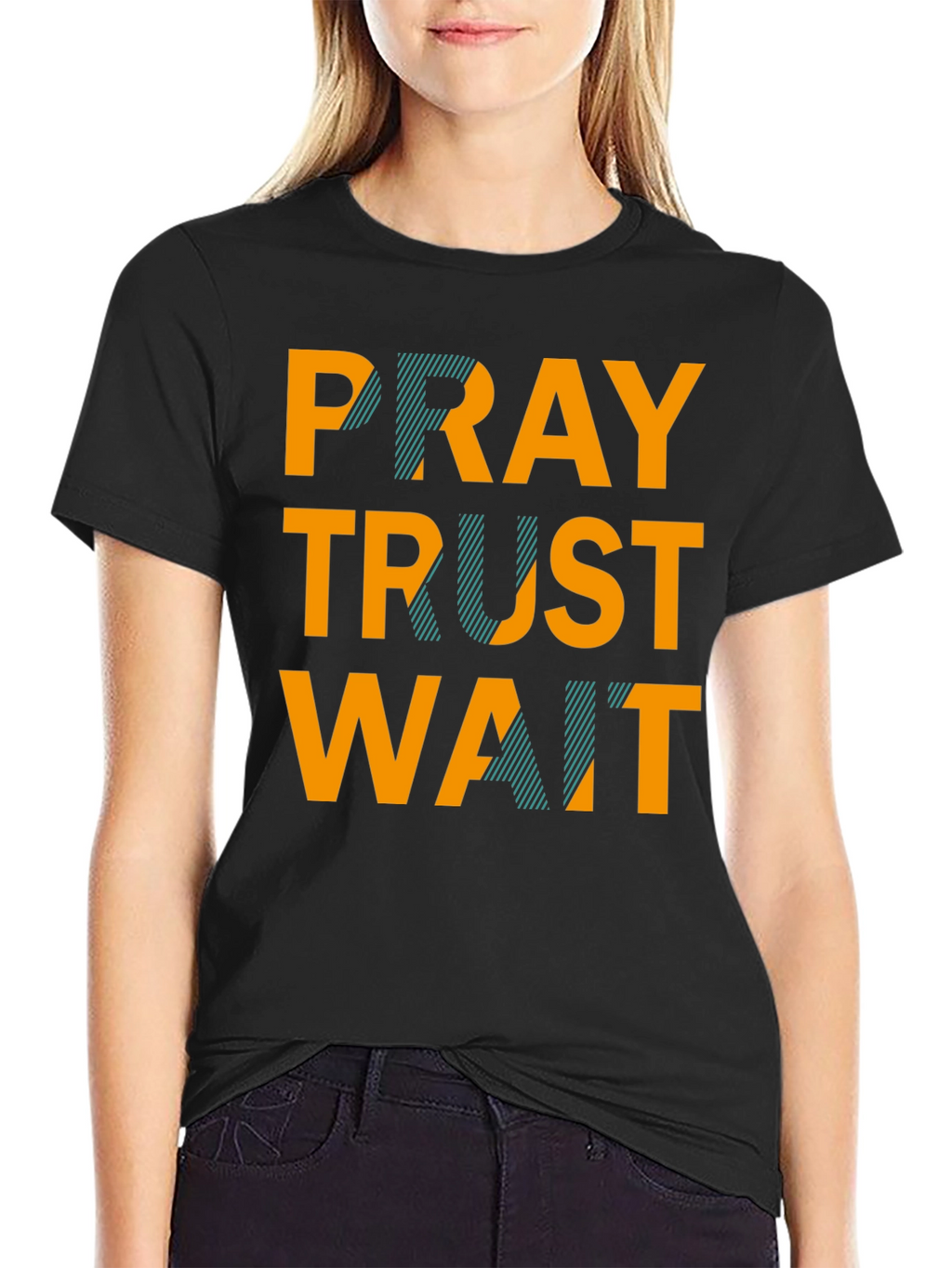 Pray Trust Wait Graphic Tee - Black Casual T-Shirt