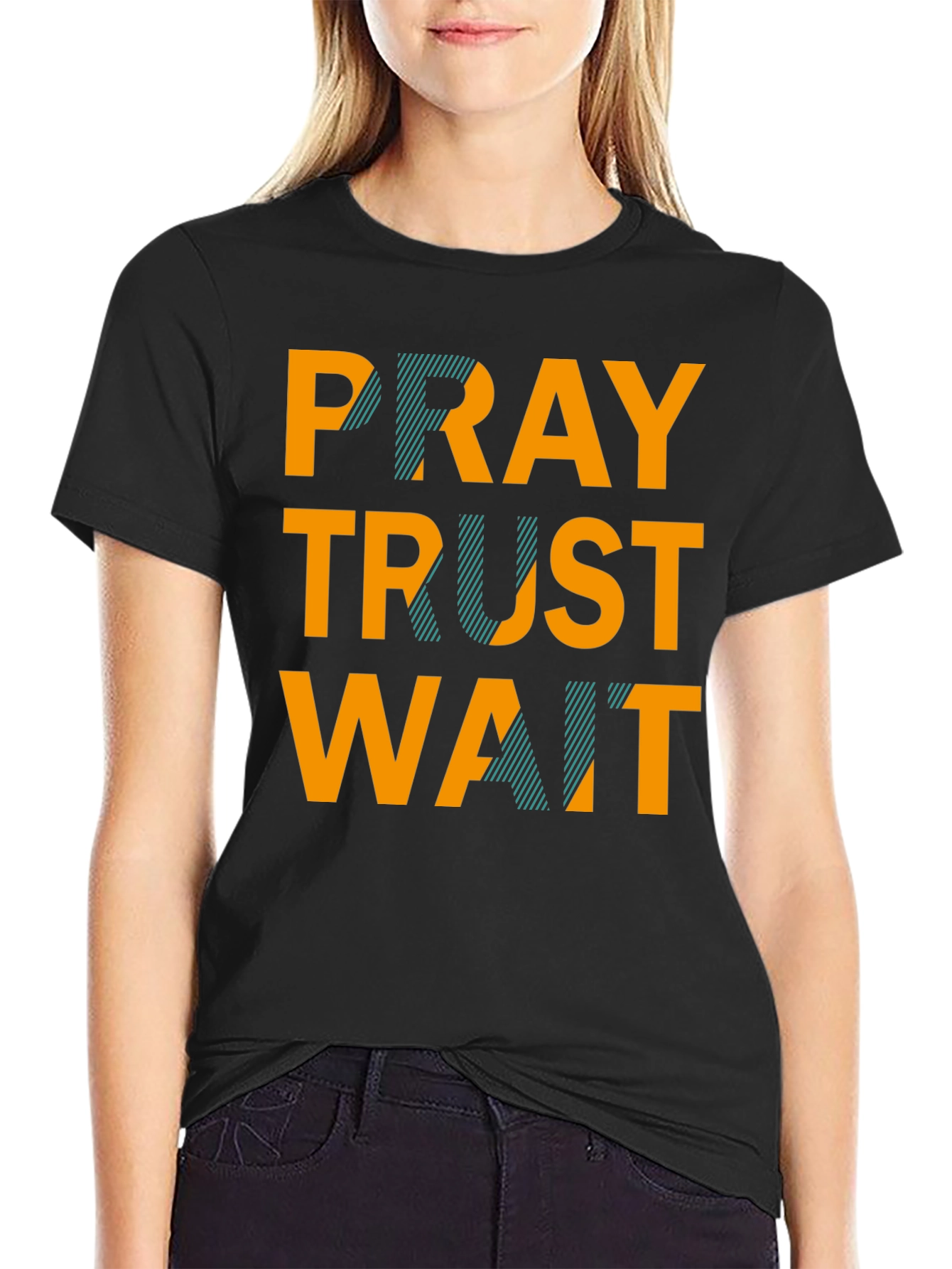 Pray Trust Wait Graphic Tee - Black Casual T-Shirt