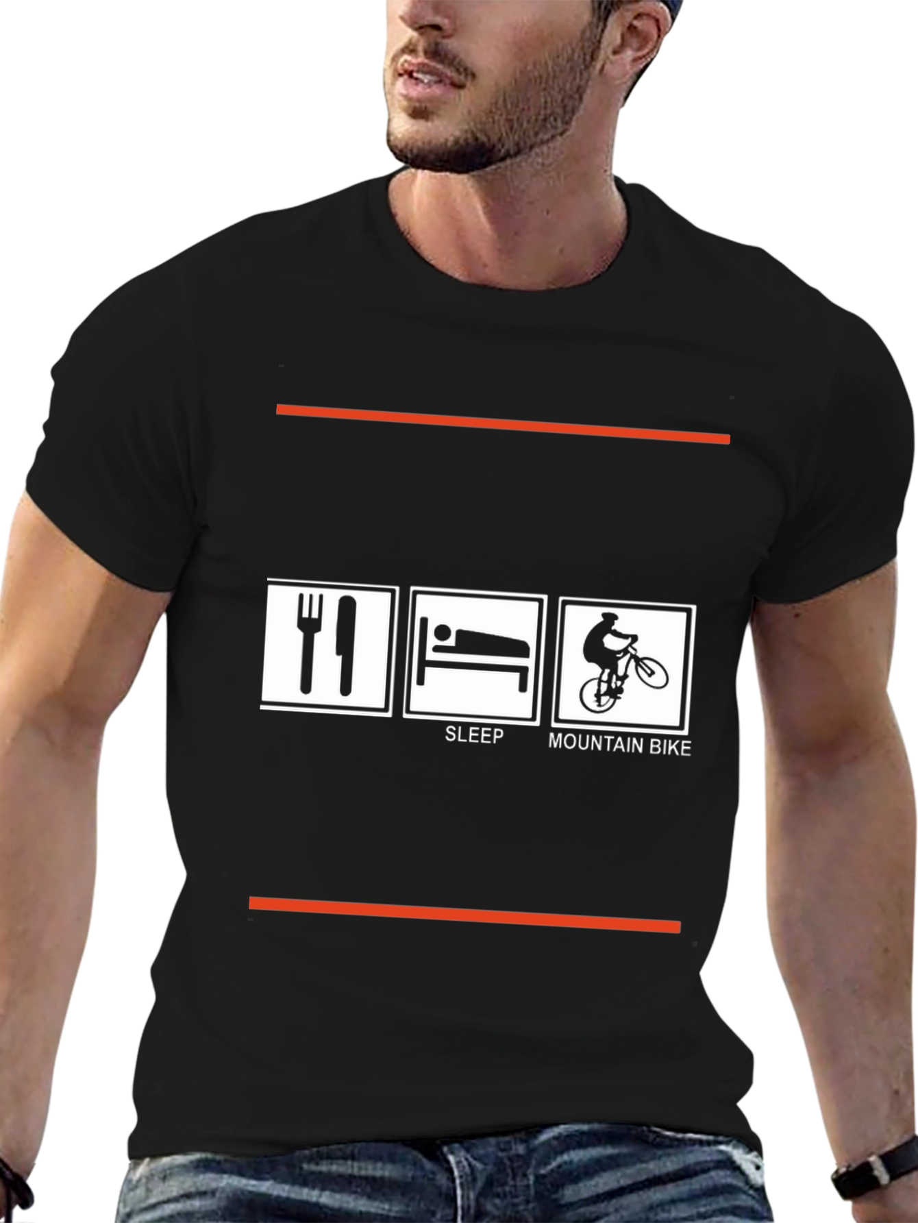 Eat Sleep Mountain Bike Black Graphic Tee