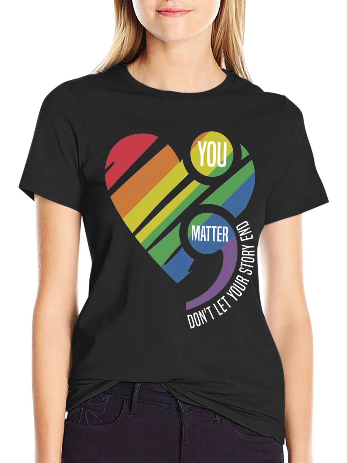 You Matter Rainbow Heart Semicolon T-Shirt