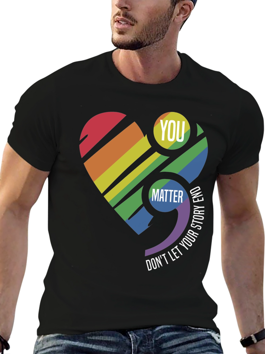 You Matter Rainbow Heart Semicolon T-Shirt
