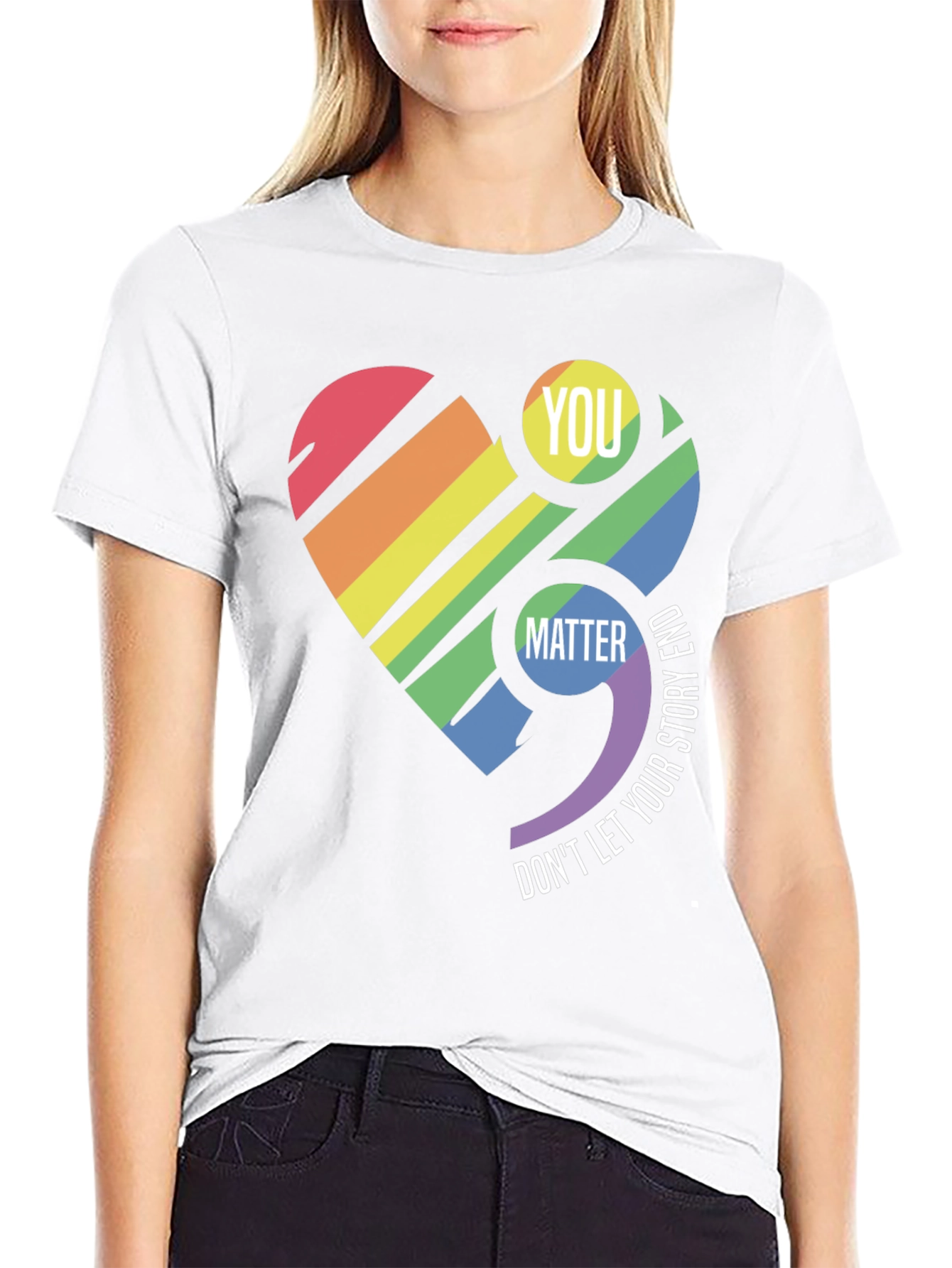 You Matter Rainbow Heart Semicolon T-Shirt