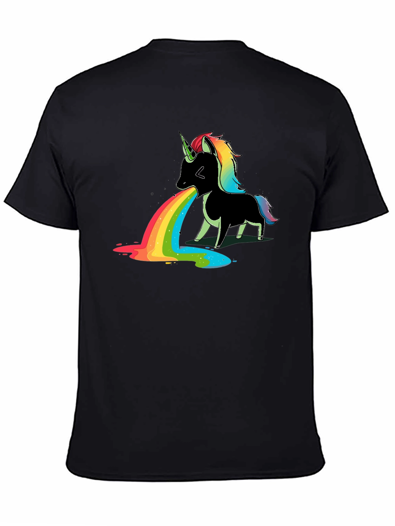 Unicorn Puke Rainbow Graphic Tee - Black Cotton Shirt