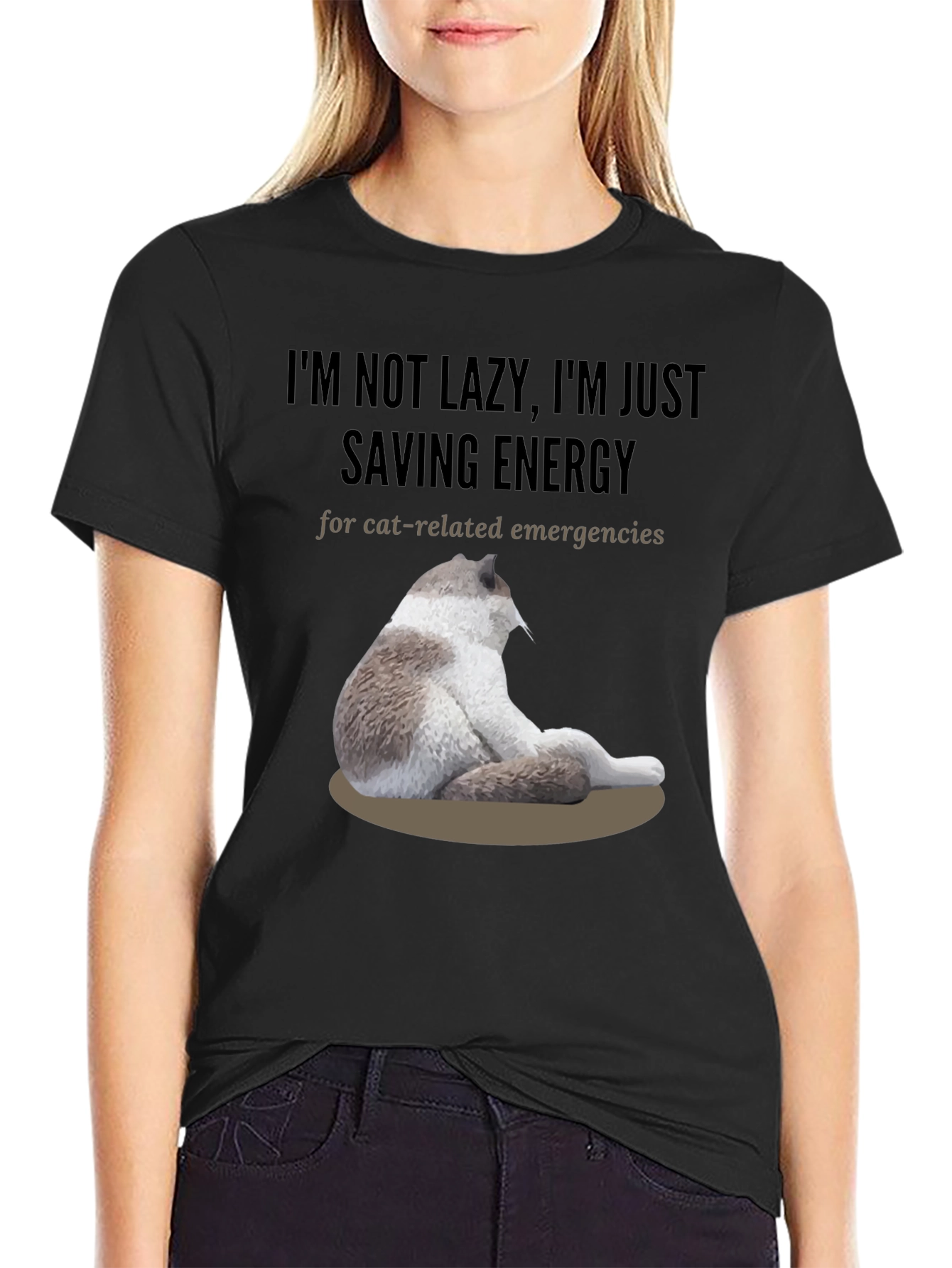 Funny Cat Lover T-Shirt - Im Not Lazy Saving Energy