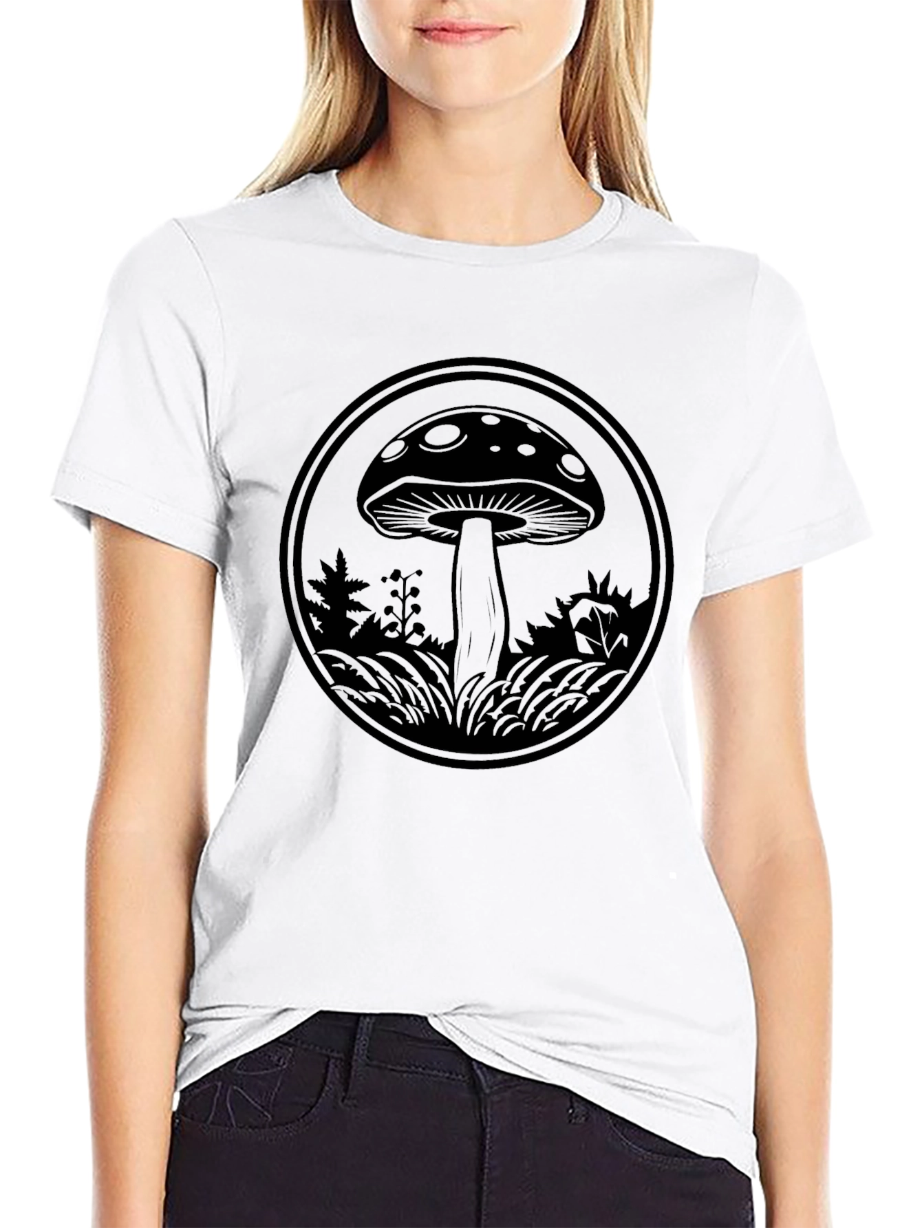 Mushroom Graphic Print Mens Black T-Shirt