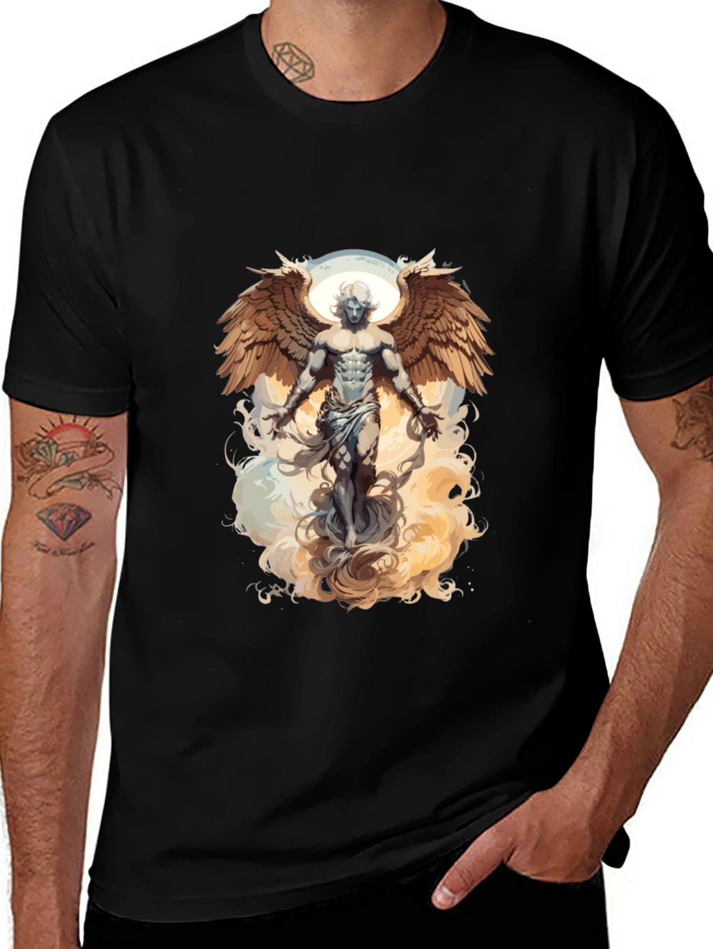 Angel Wings Graphic Tee - Black Cotton T-Shirt