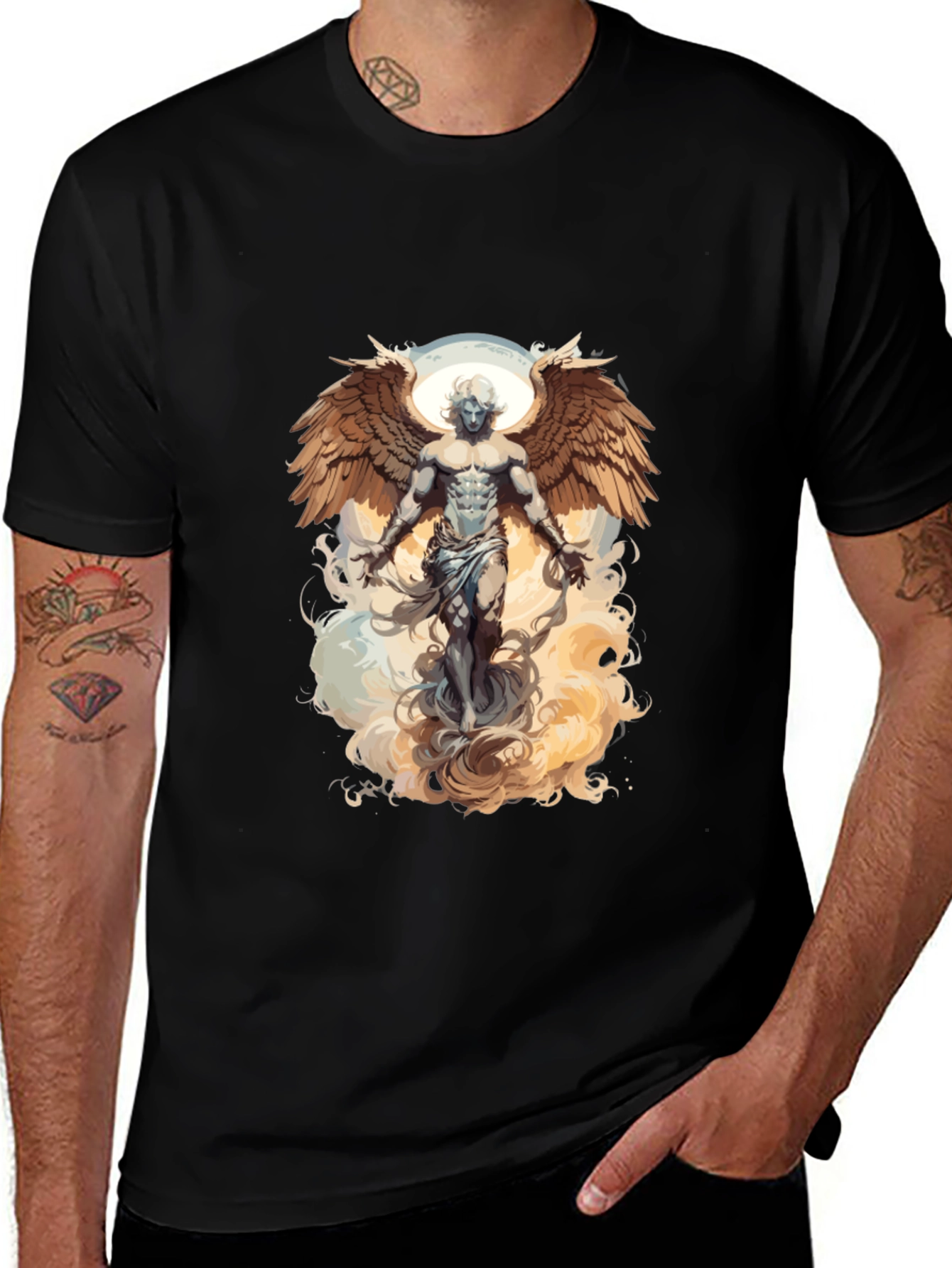 Angel Wings Graphic Tee - Black Cotton T-Shirt