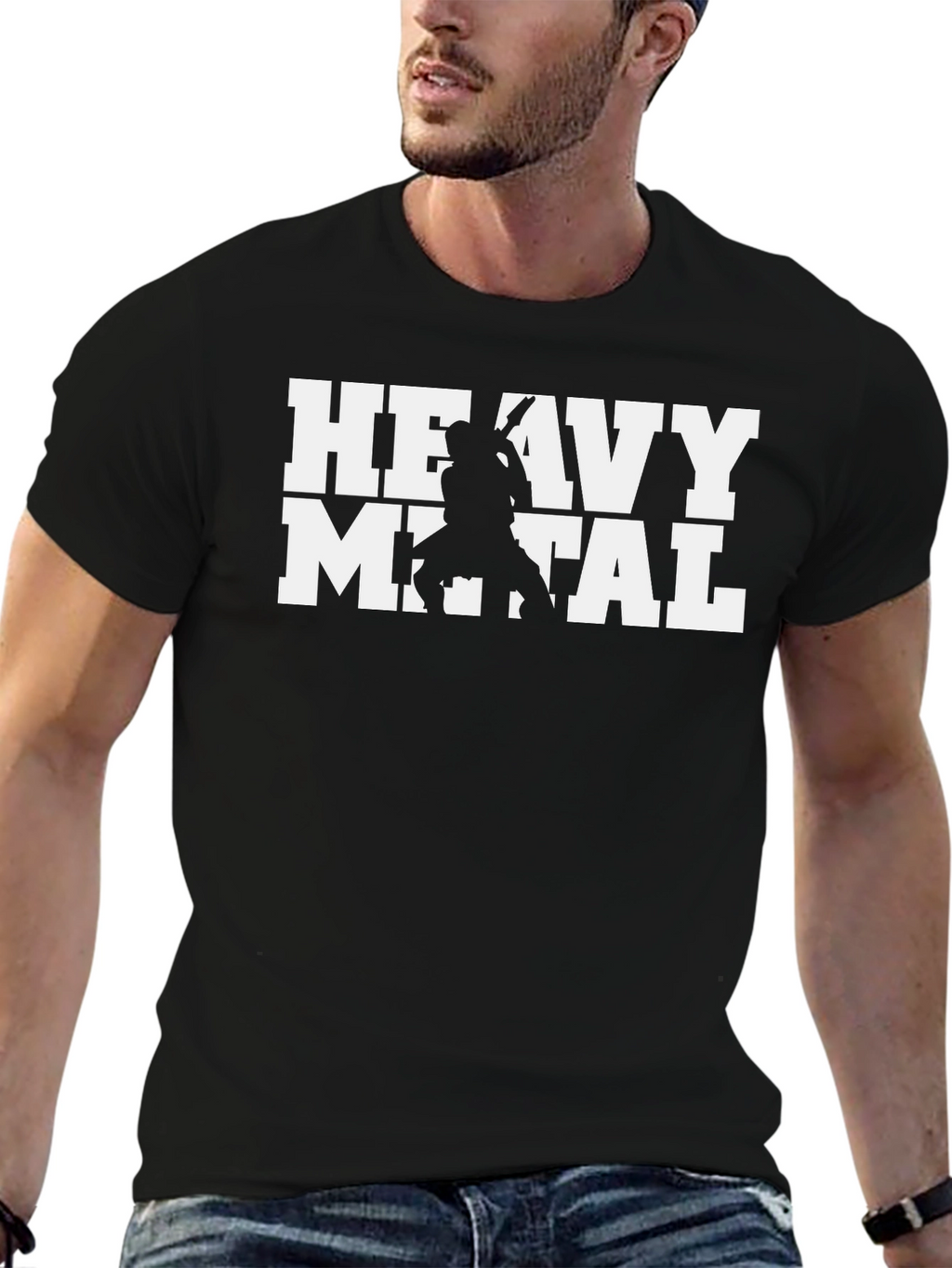 Heavy Metal Guitarist Graphic Tee - Black Cotton