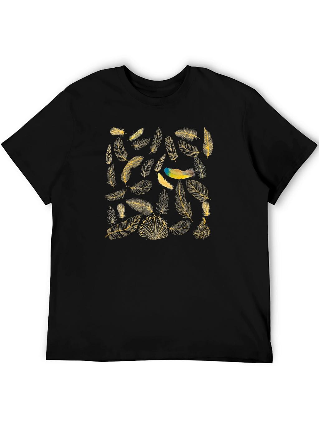 Feather Print T-Shirt - Black