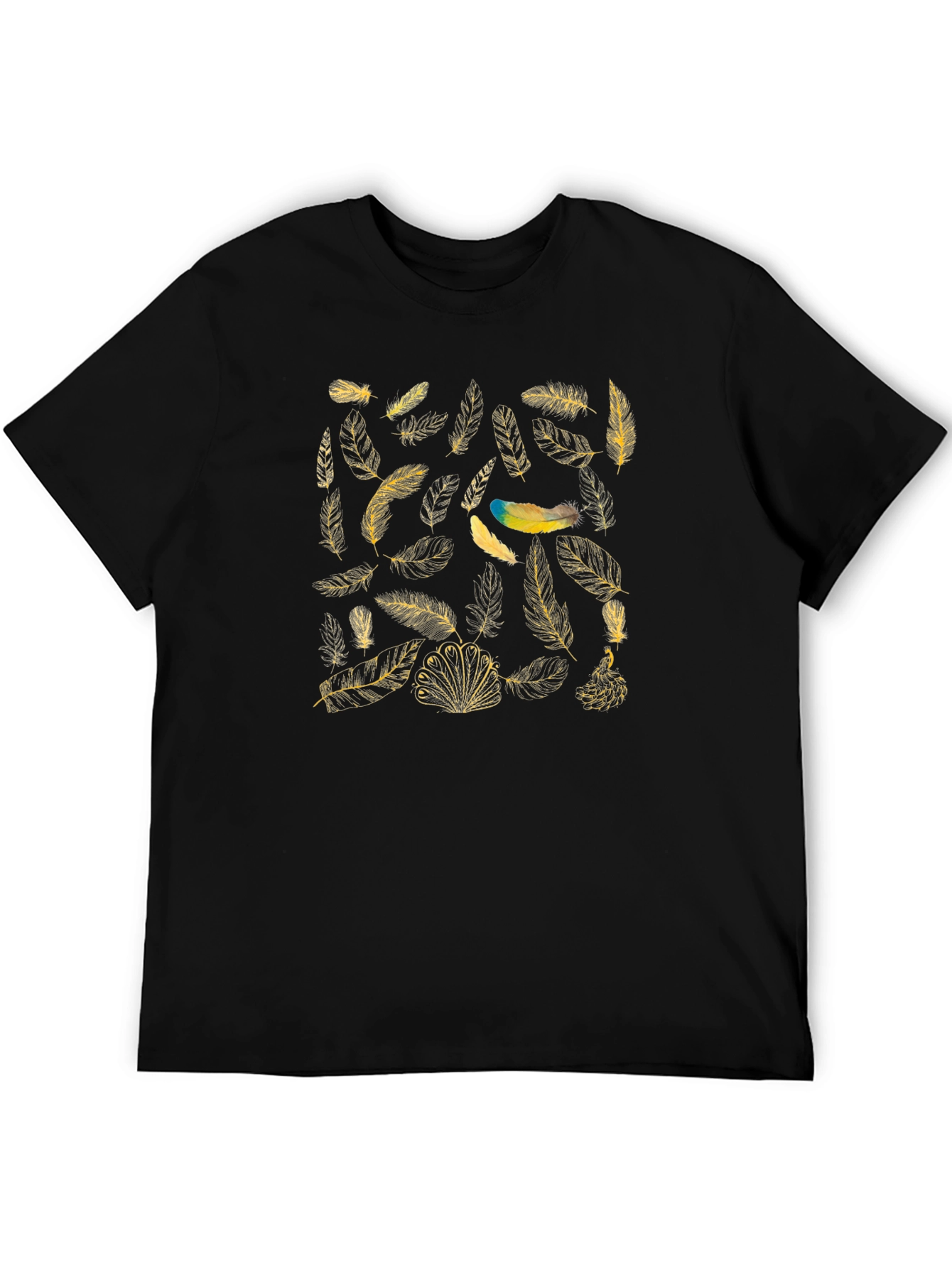 Feather Print T-Shirt - Black