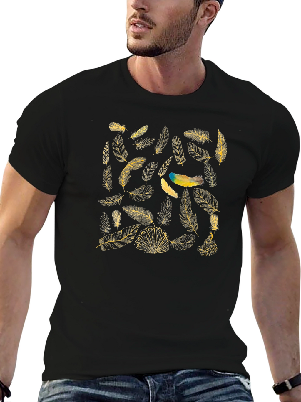 Feather Print T-Shirt - Black
