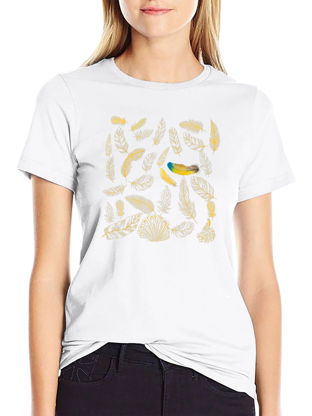 Feather Print T-Shirt - Black