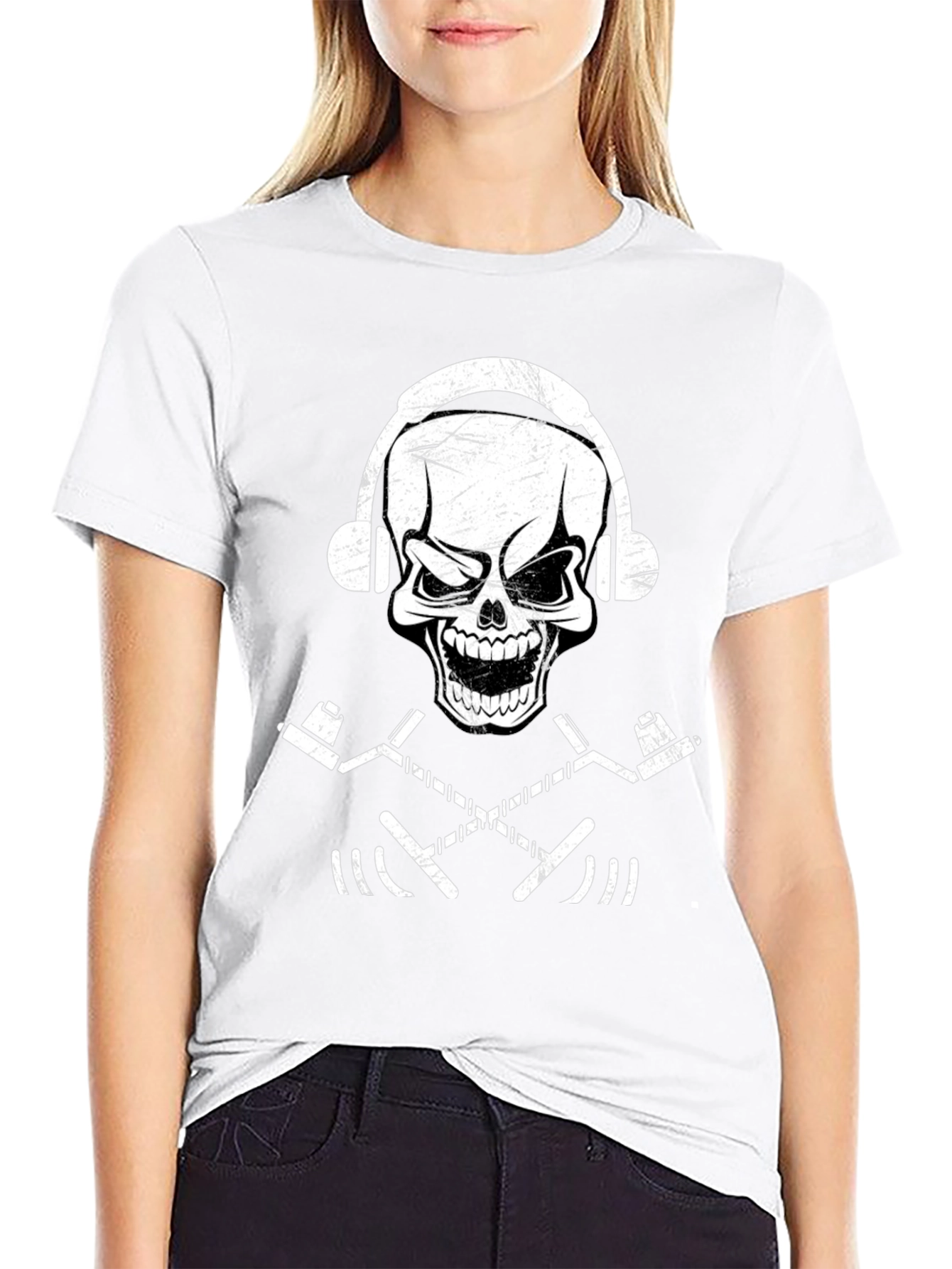 Skull & Hockey Sticks Graphic Tee - Black T-Shirt