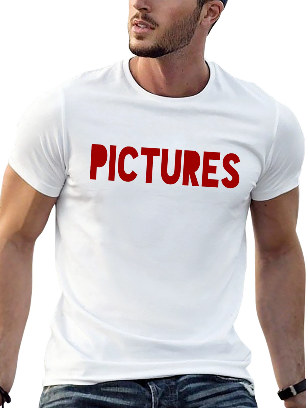 Pictures Graphic Tee - Bold Red Print on Black