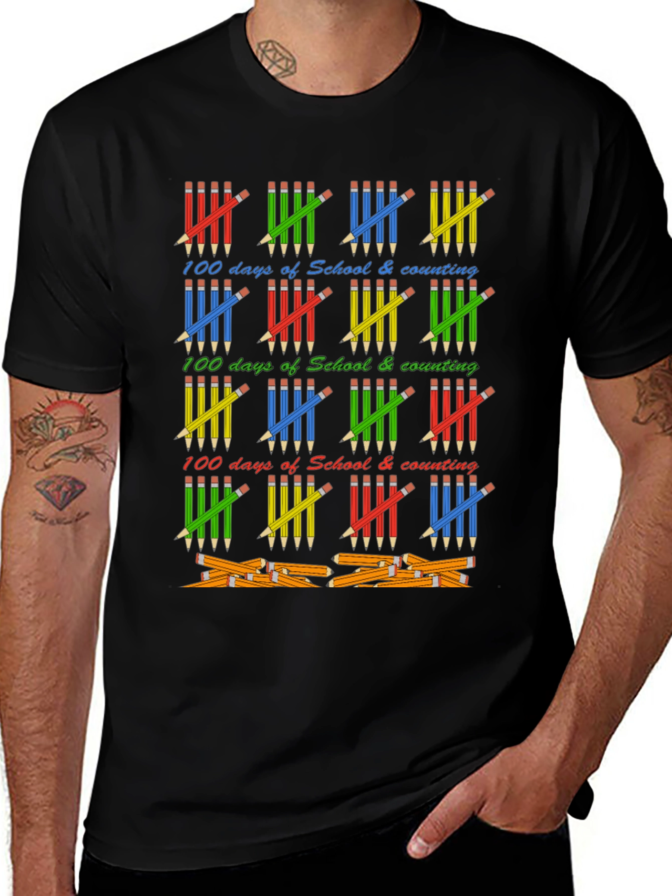 100 Days of School T-Shirt - Counting Pencils Design