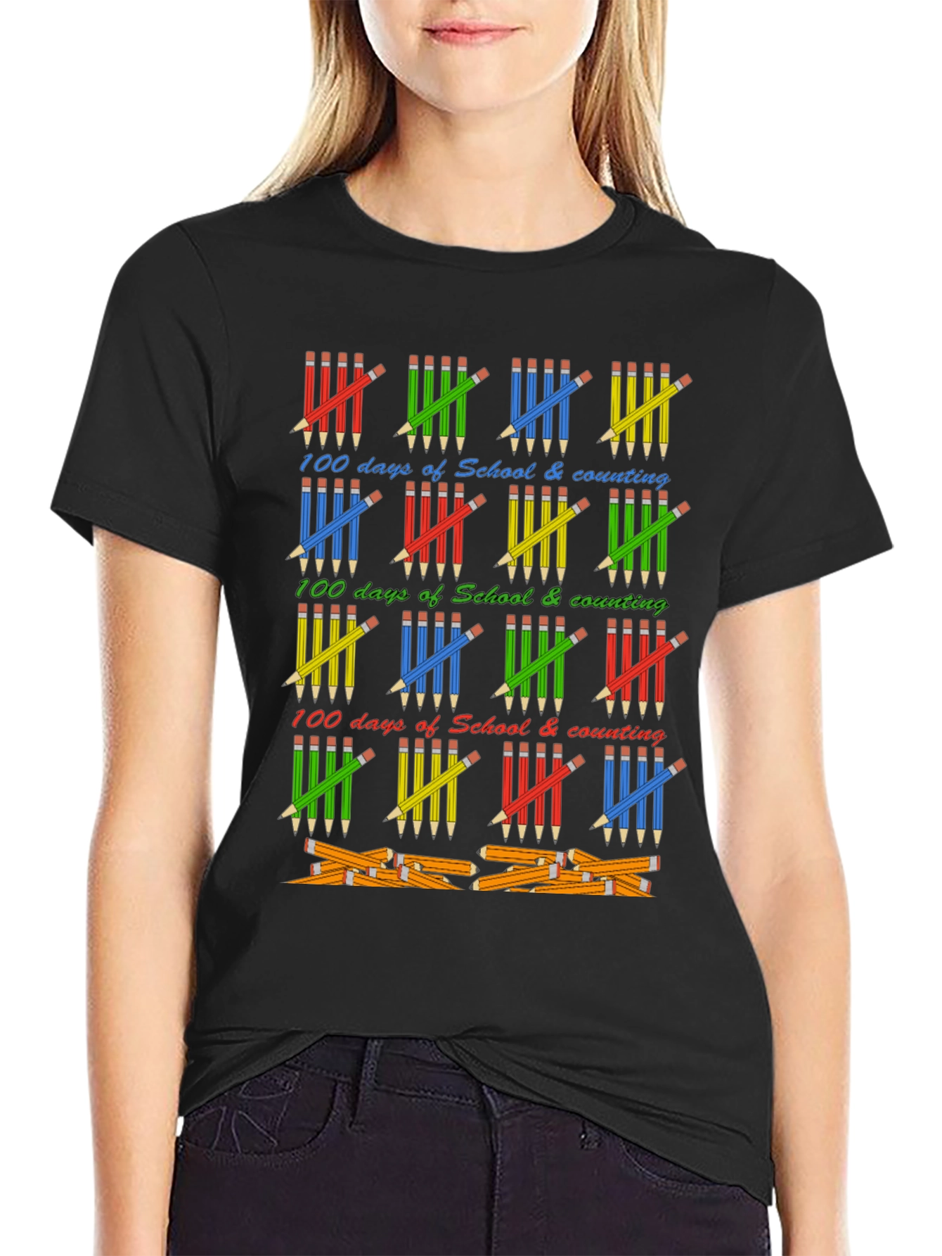 100 Days of School T-Shirt - Counting Pencils Design