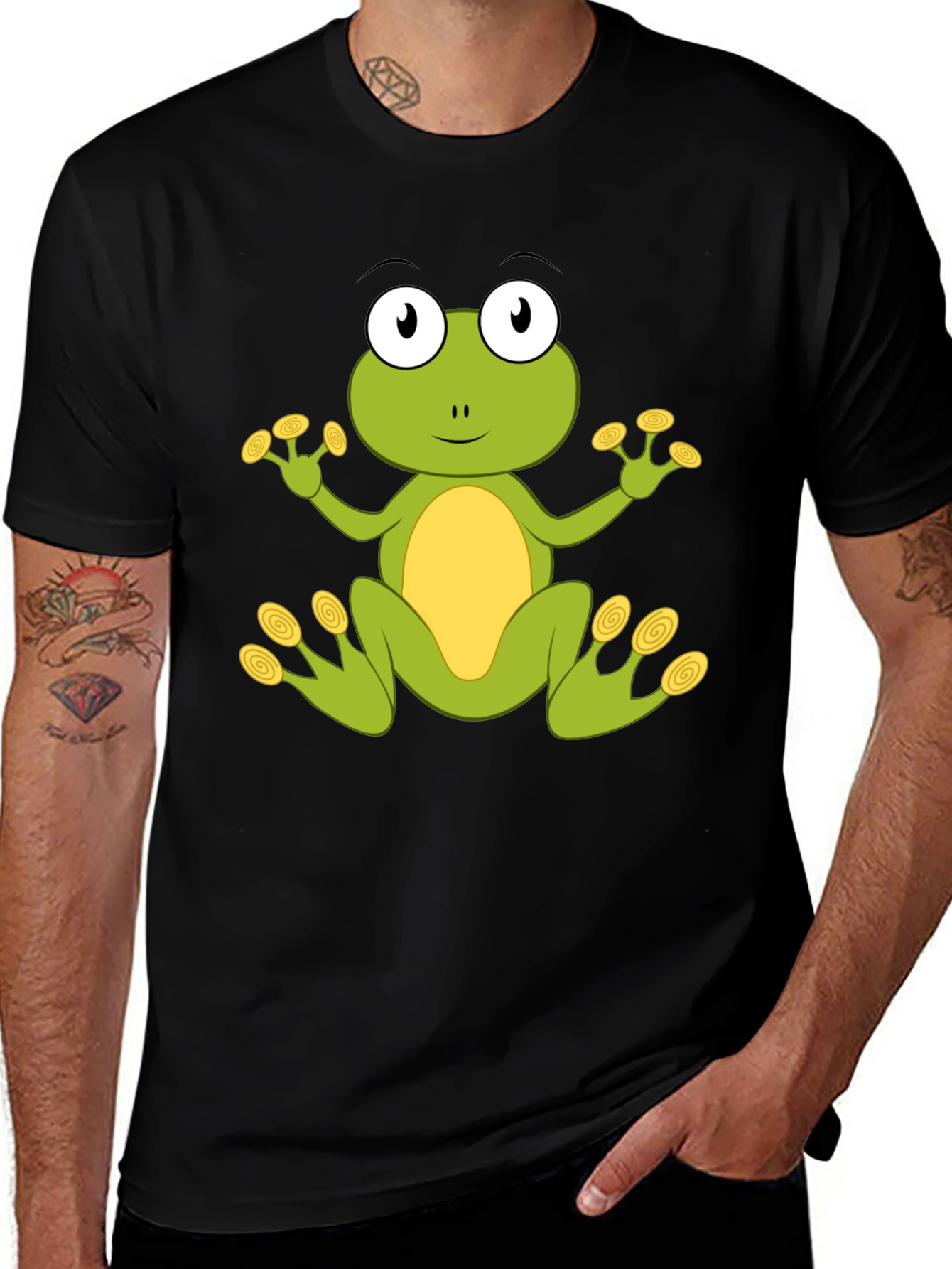 Cute Frog Graphic T-Shirt - Black Cotton Blend