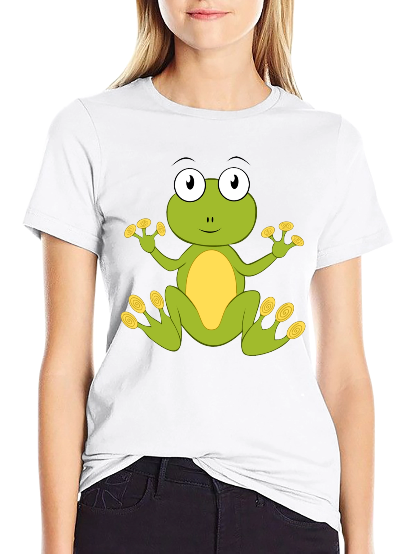 Cute Frog Graphic T-Shirt - Black Cotton Blend