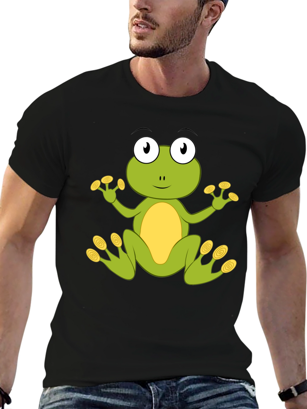 Cute Frog Graphic T-Shirt - Black Cotton Blend