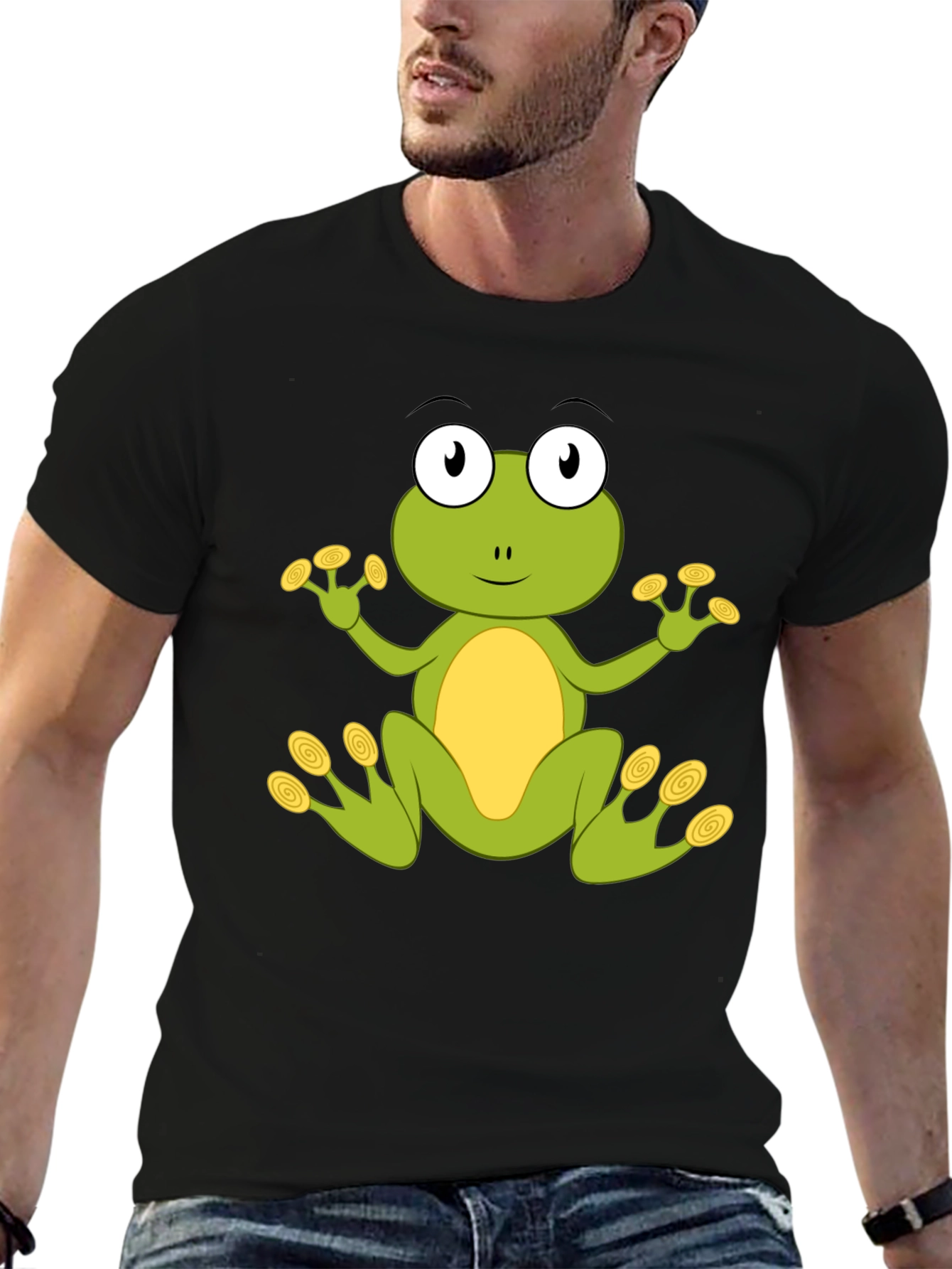 Cute Frog Graphic T-Shirt - Black Cotton Blend