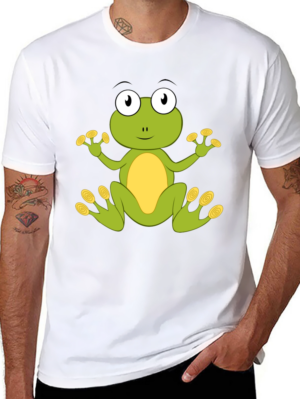 Cute Frog Graphic T-Shirt - Black Cotton Blend