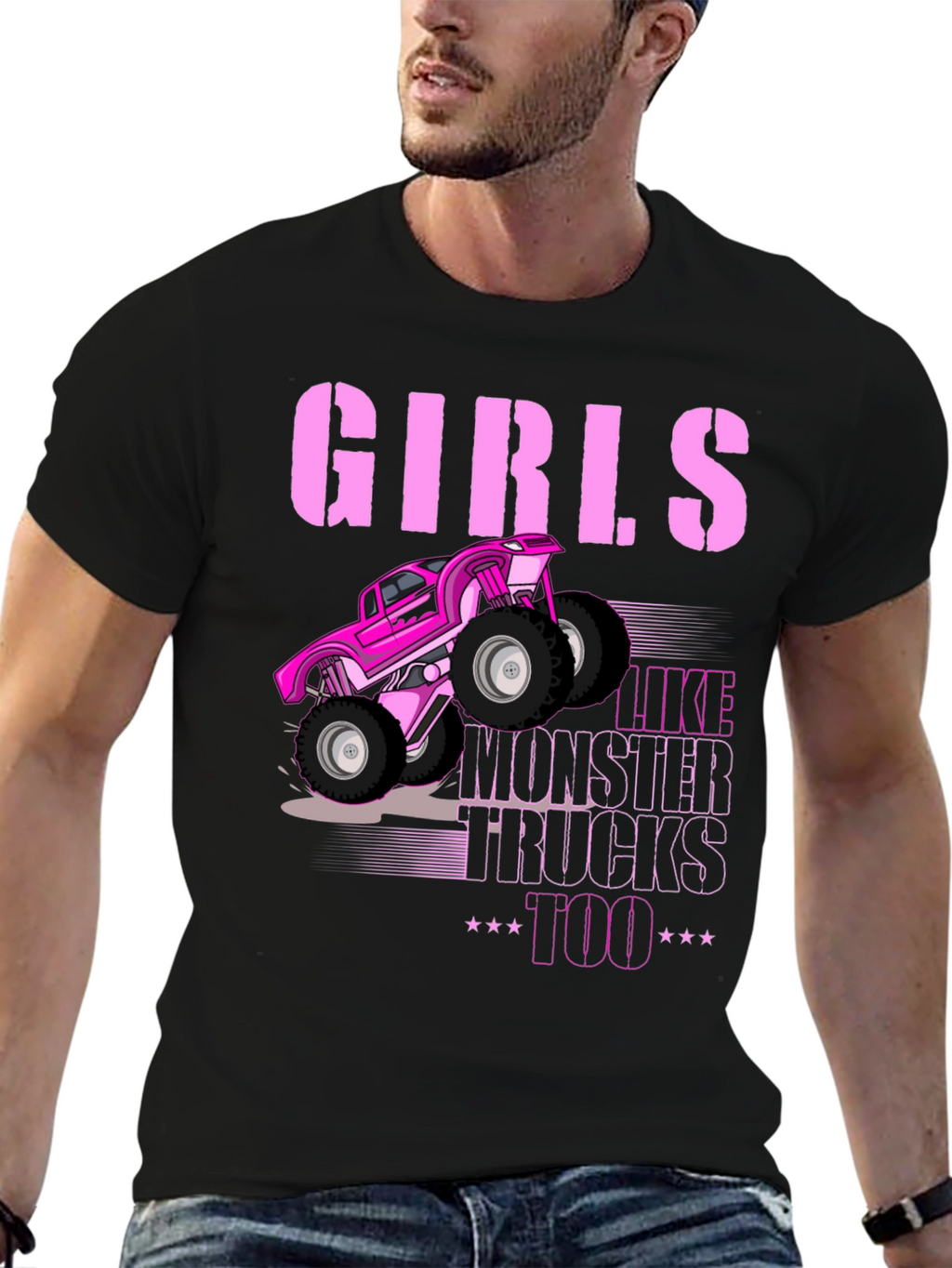 Girls Like Monster Trucks Too - Black Graphic Tee