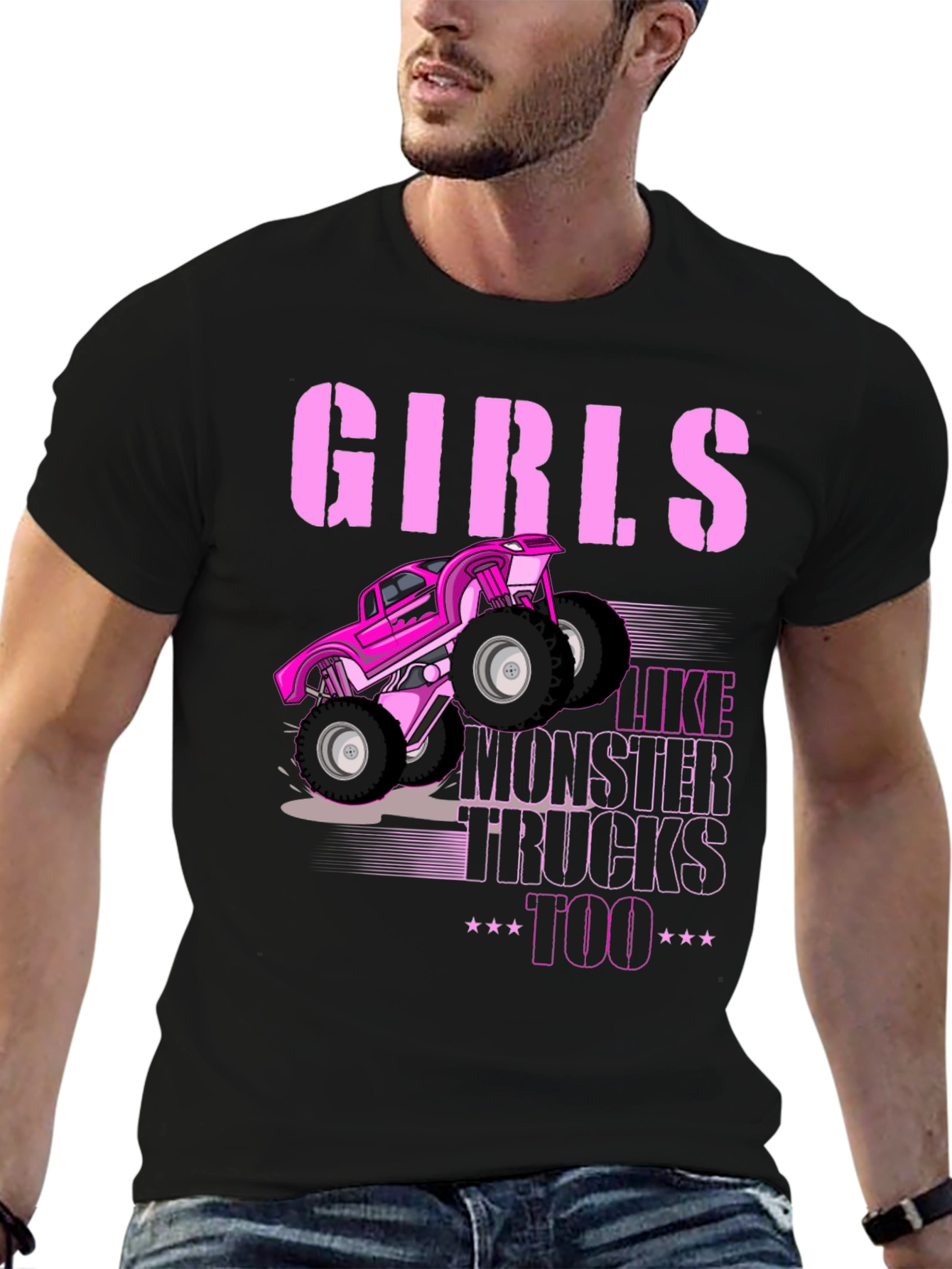 Girls Like Monster Trucks Too - Black Graphic Tee