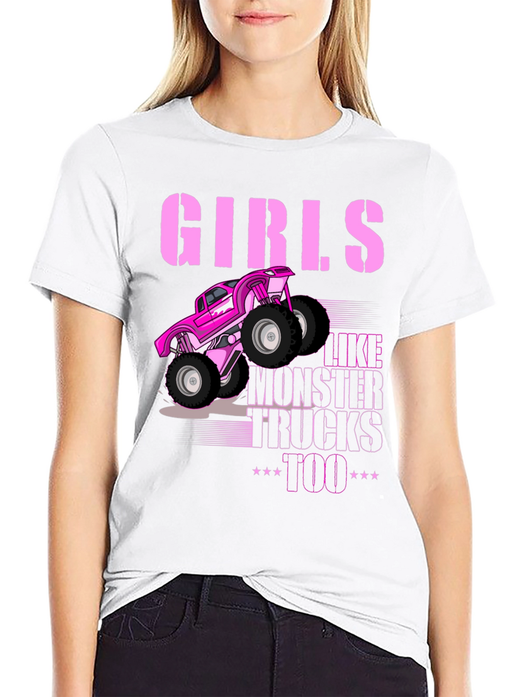 Girls Like Monster Trucks Too - Black Graphic Tee