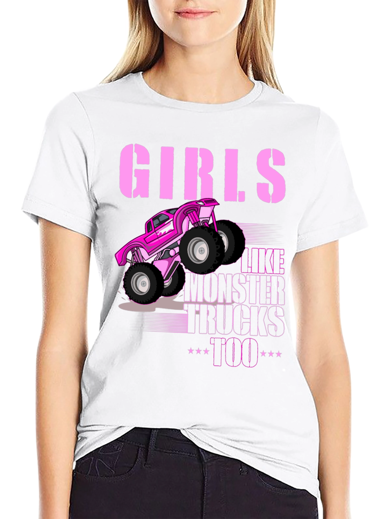 Girls Like Monster Trucks Too - Black Graphic Tee