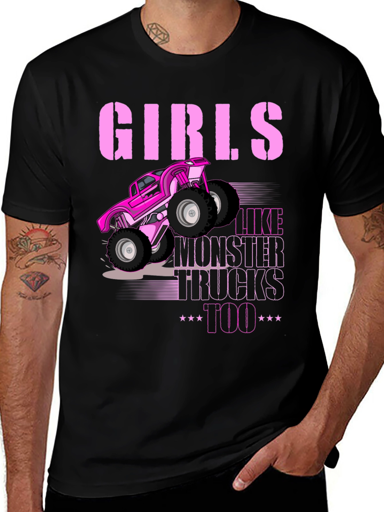 Girls Like Monster Trucks Too - Black Graphic Tee