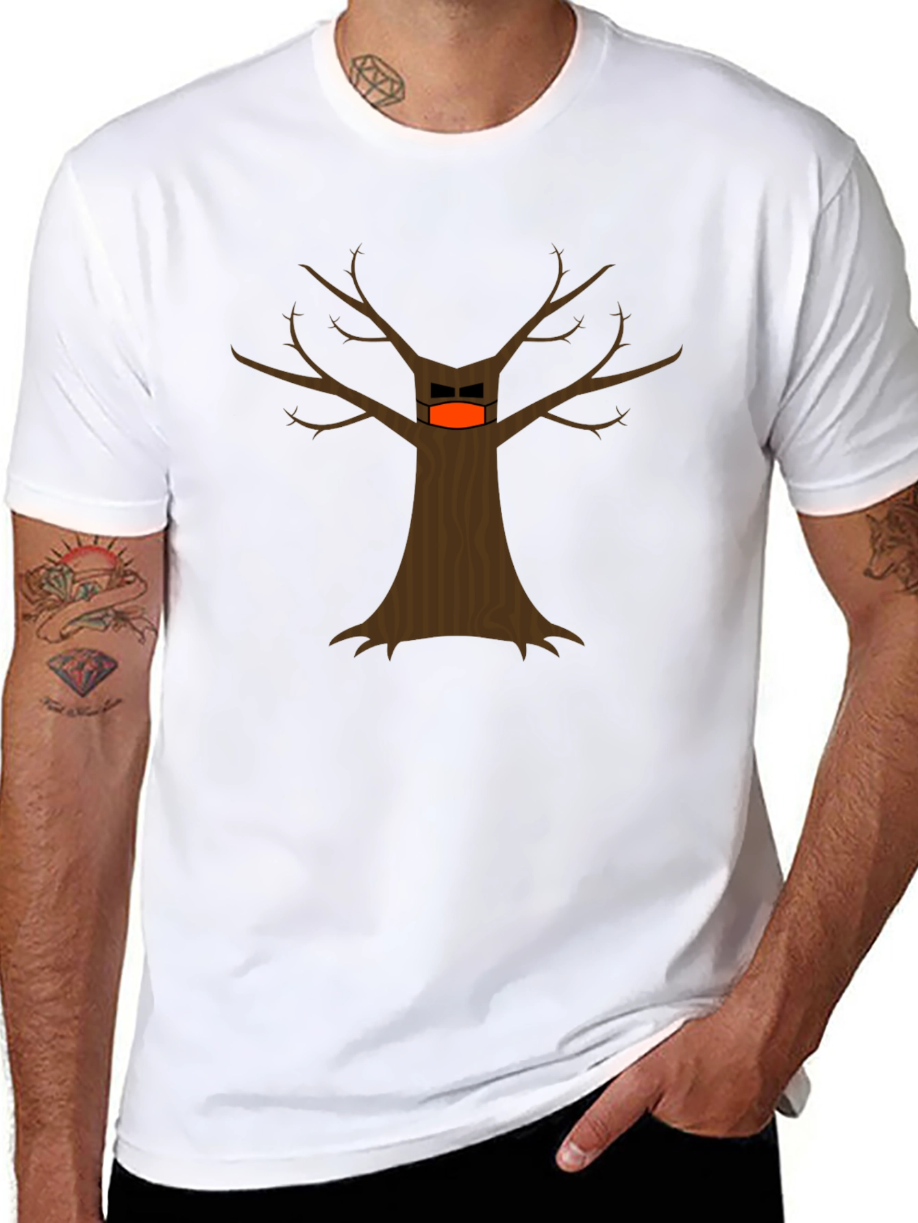 Masked Tree Graphic T-Shirt - Quirky Design