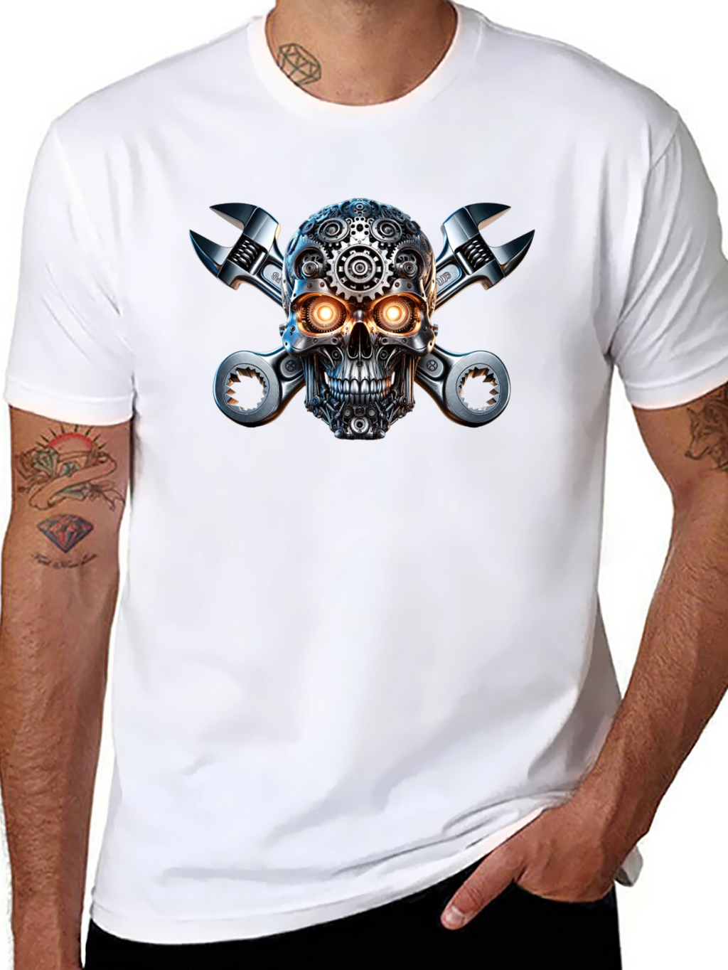 Steampunk Skull & Wrenches Graphic T-Shirt