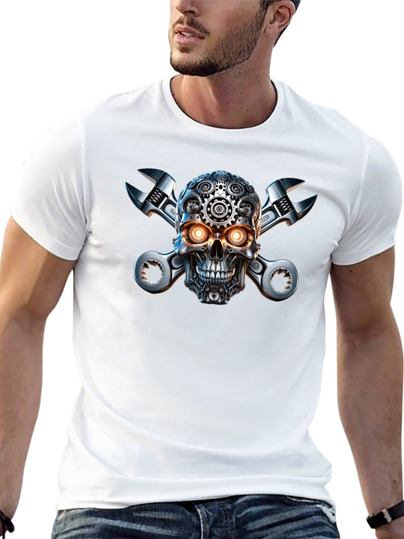 Steampunk Skull & Wrenches Graphic T-Shirt