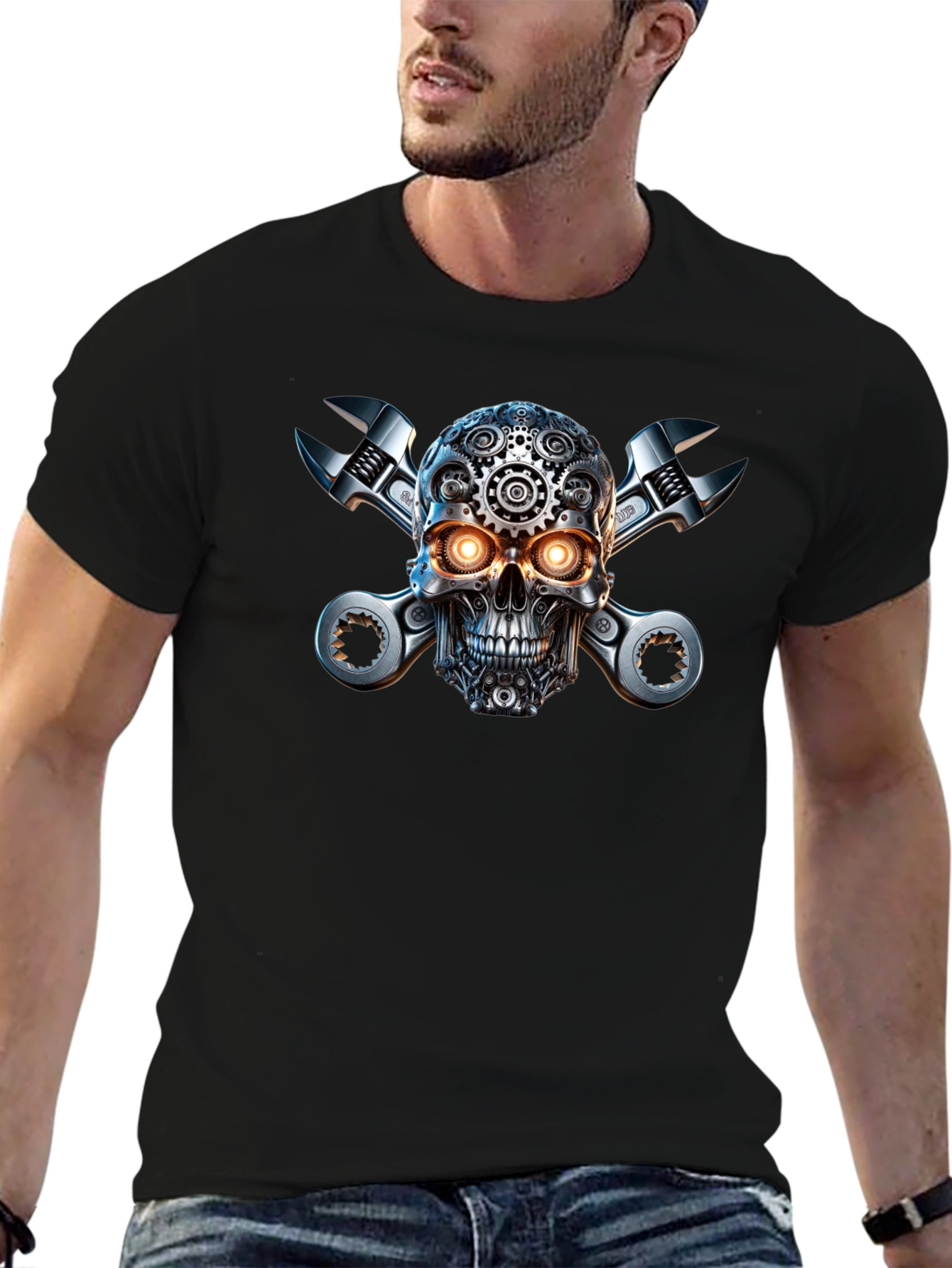 Steampunk Skull & Wrenches Graphic T-Shirt