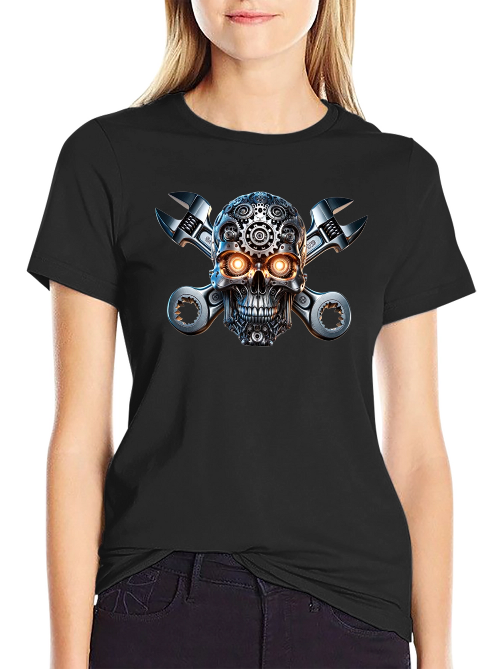 Steampunk Skull & Wrenches Graphic T-Shirt