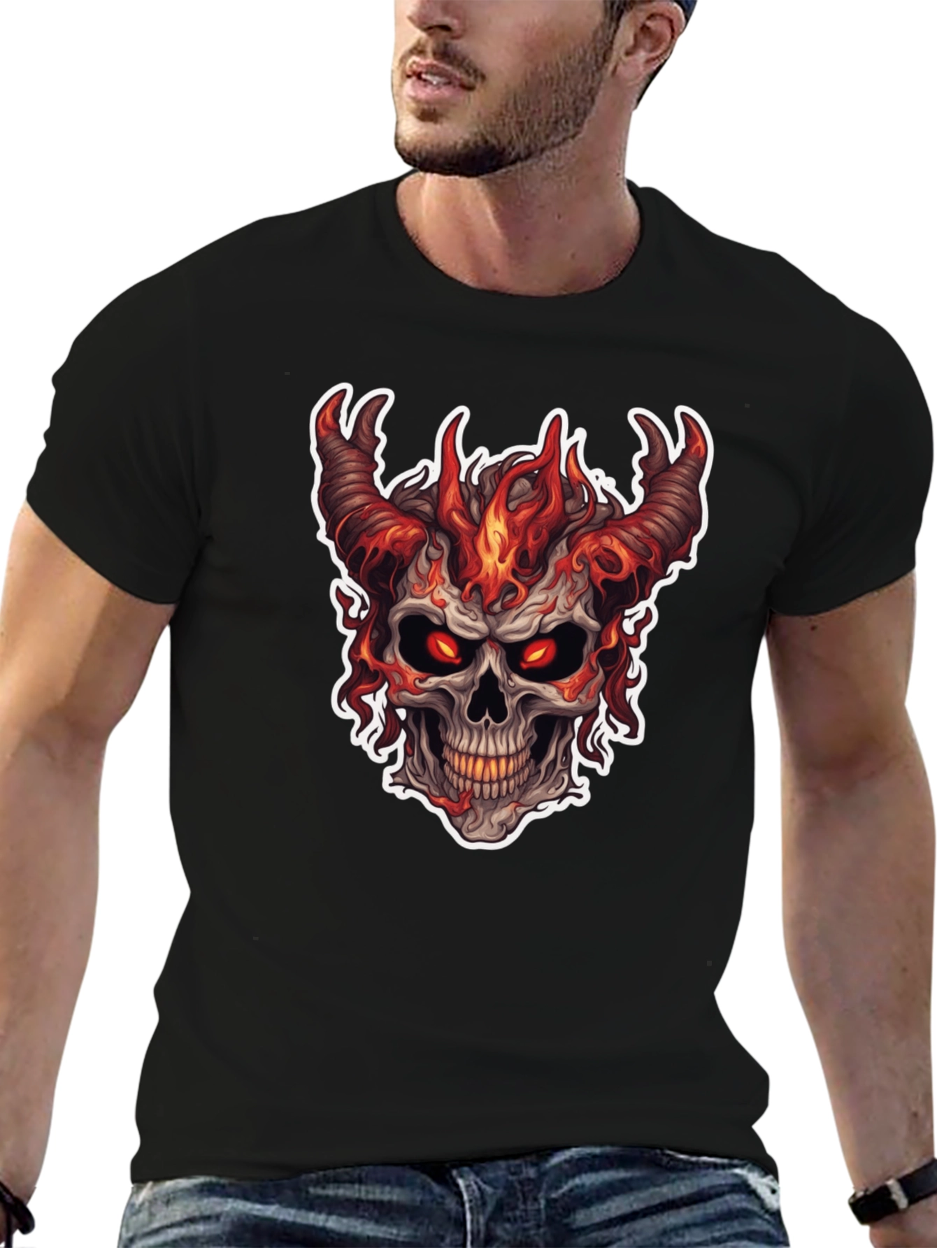 Fiery Skull Graphic T-Shirt