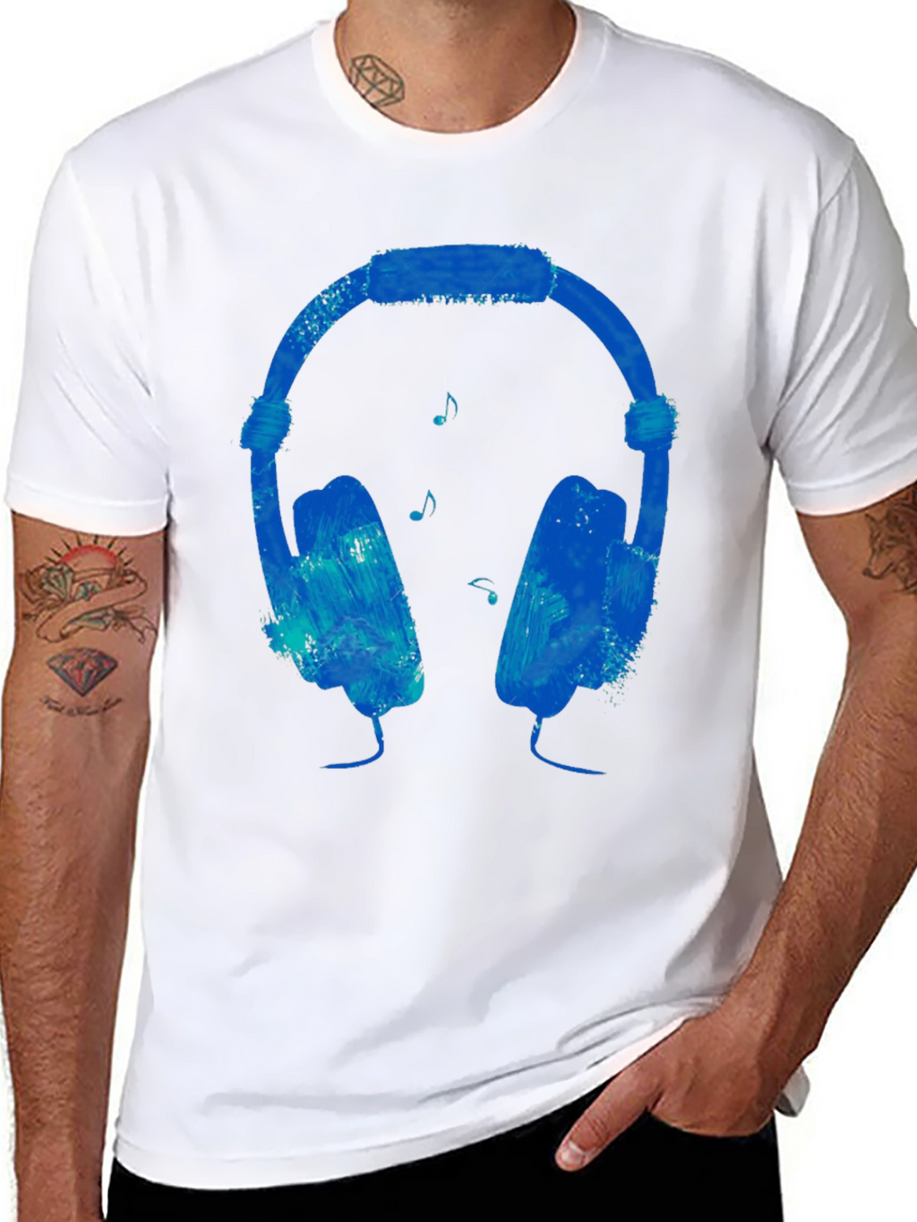 Blue Headphones Graphic Black T-Shirt