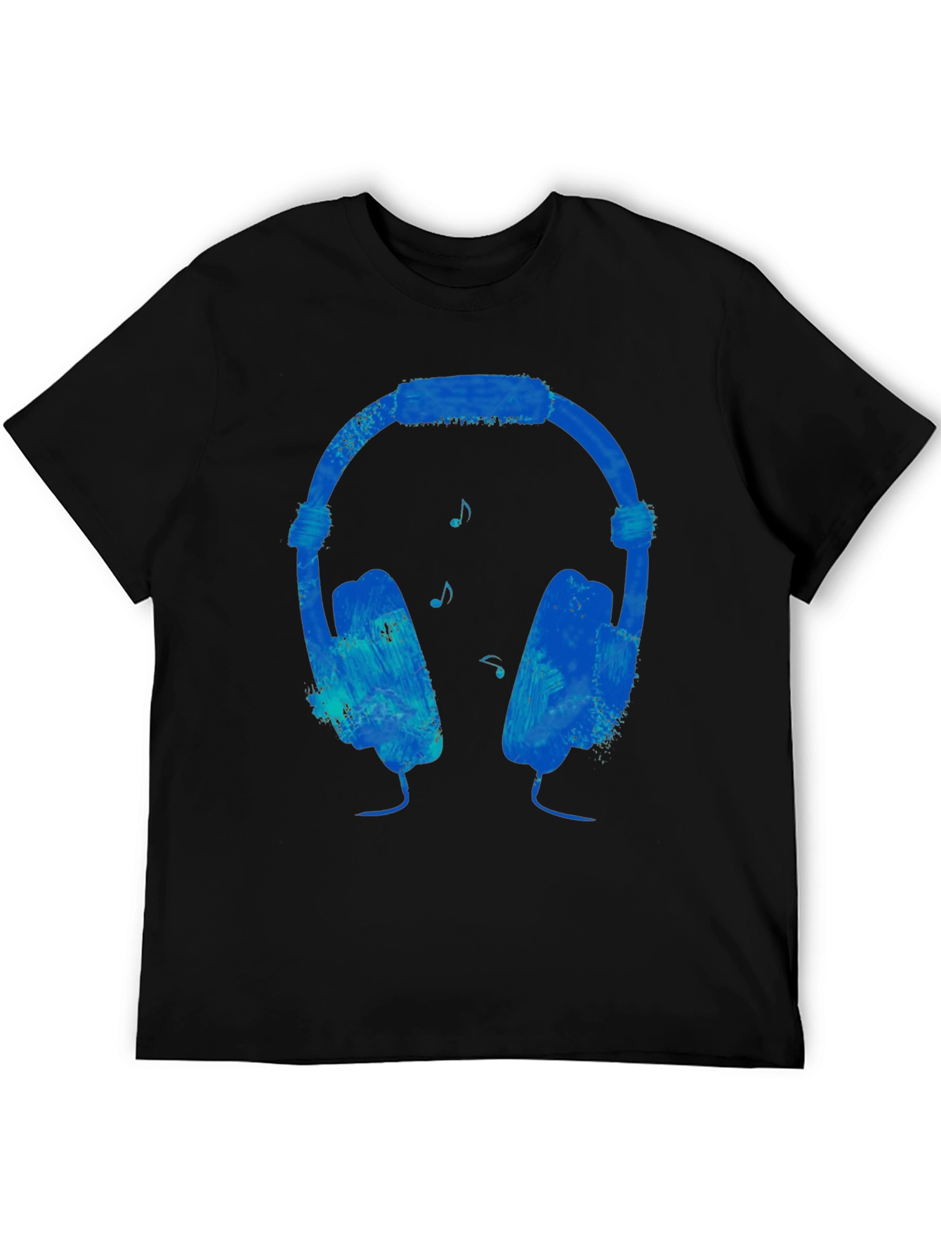 Blue Headphones Graphic Black T-Shirt