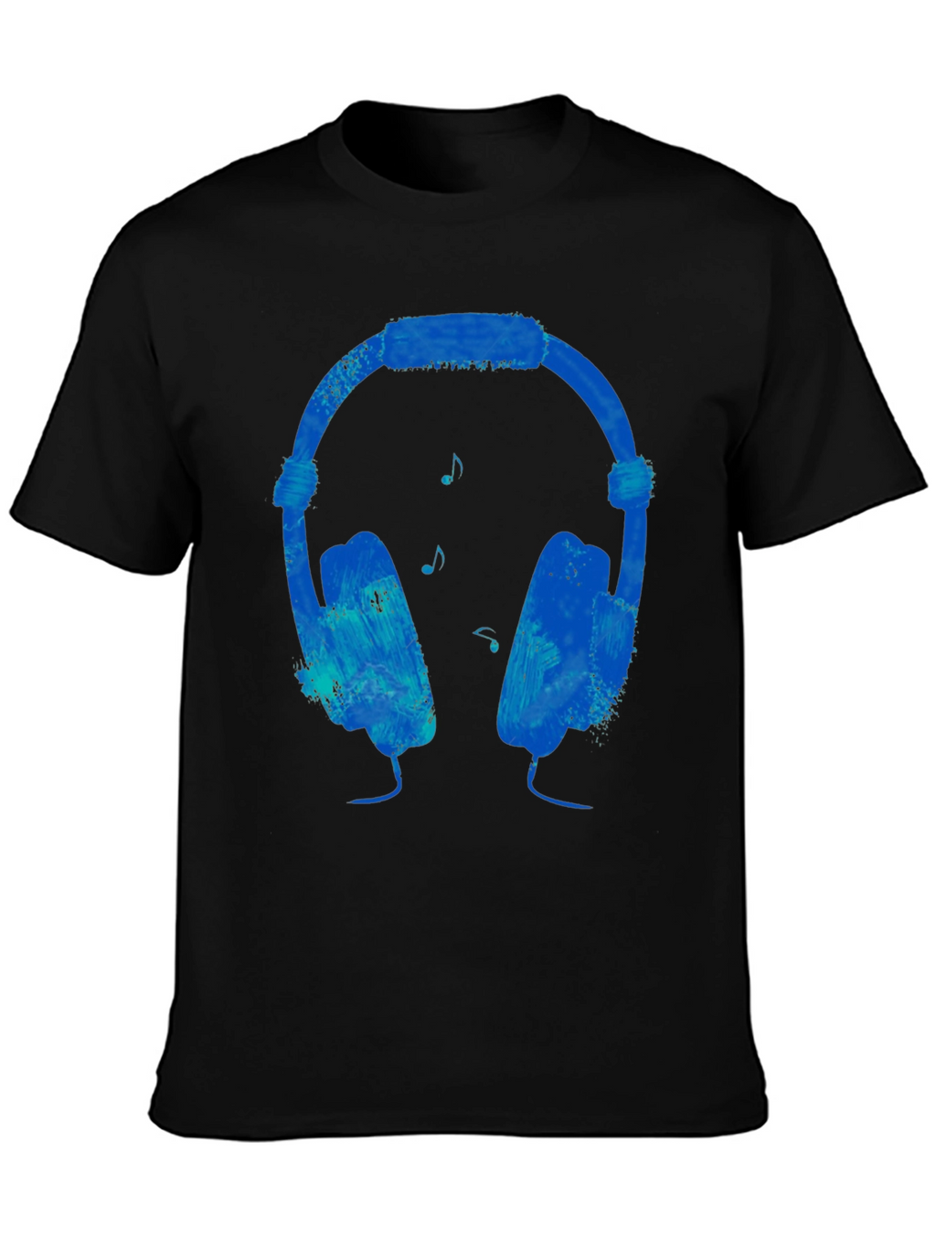 Blue Headphones Graphic Black T-Shirt