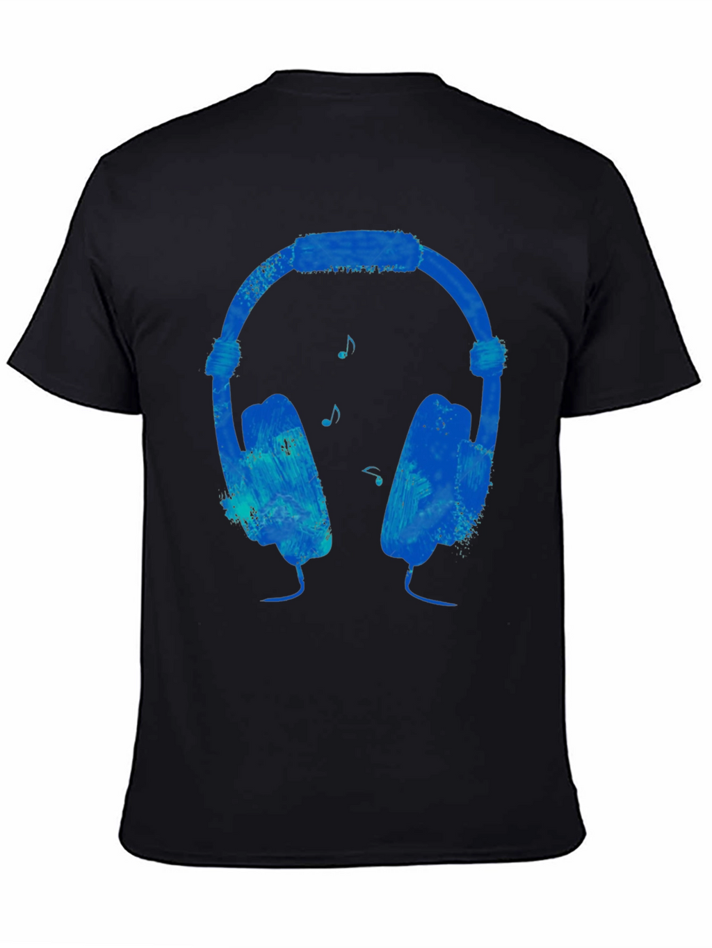 Blue Headphones Graphic Black T-Shirt