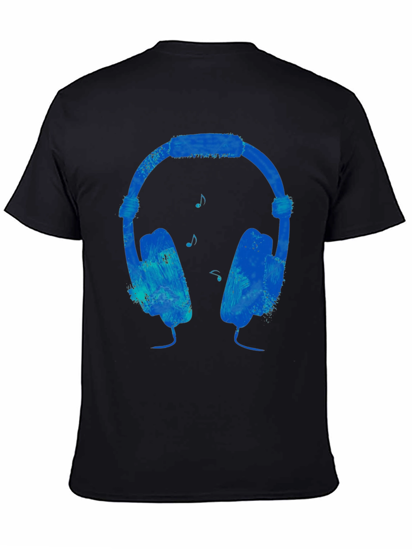 Blue Headphones Graphic Black T-Shirt
