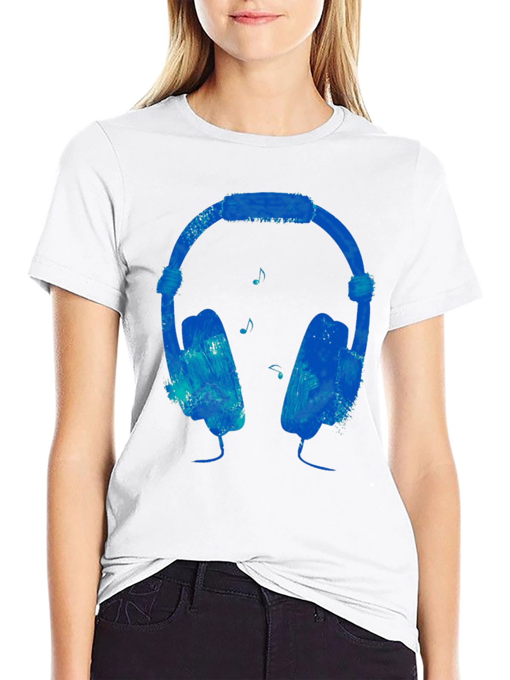 Blue Headphones Graphic Black T-Shirt