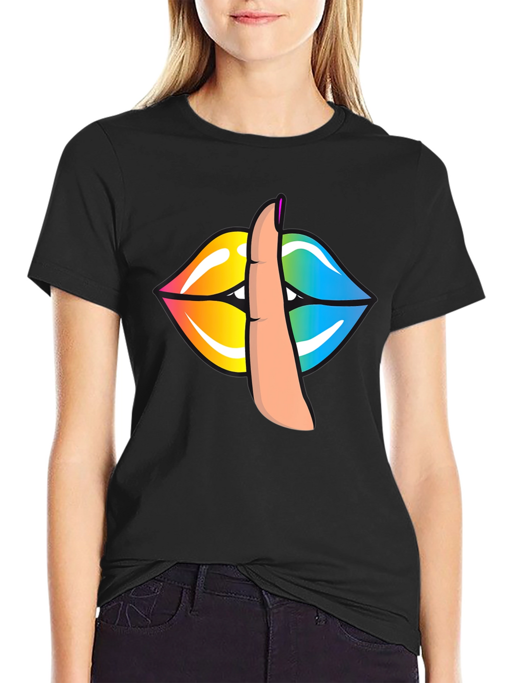 Rainbow Lips Shhh Graphic Tee - Stylish Unisex T-Shirt