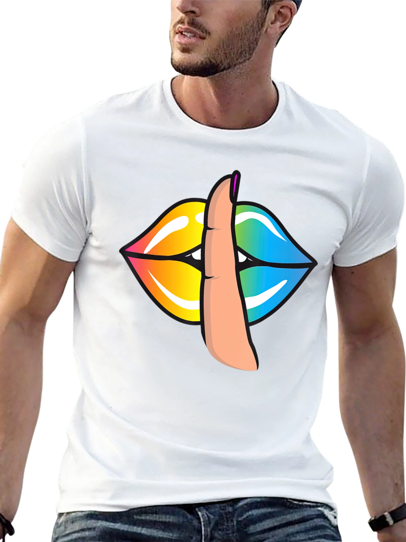 Rainbow Lips Shhh Graphic Tee - Stylish Unisex T-Shirt
