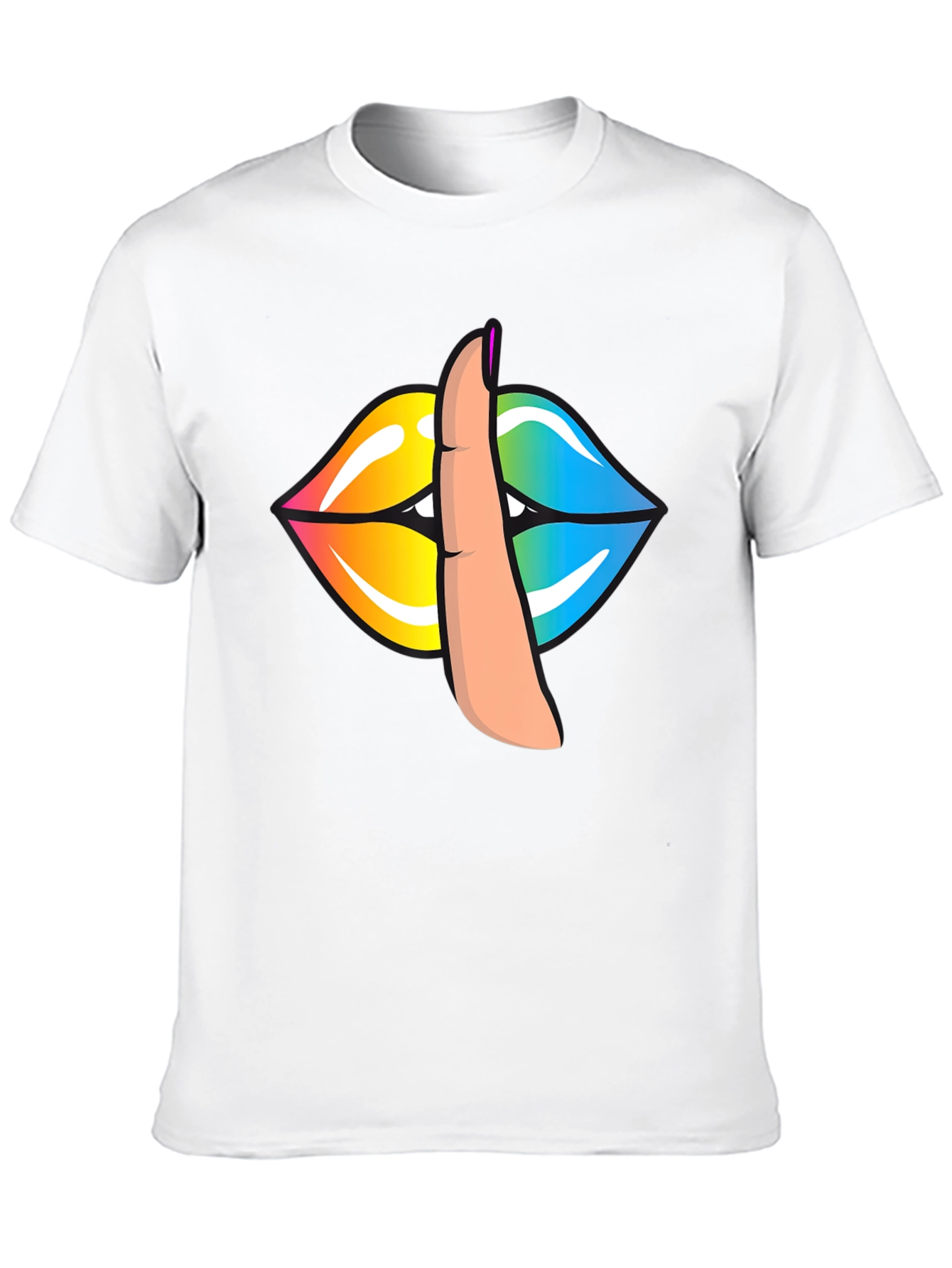 Rainbow Lips Shhh Graphic Tee - Stylish Unisex T-Shirt