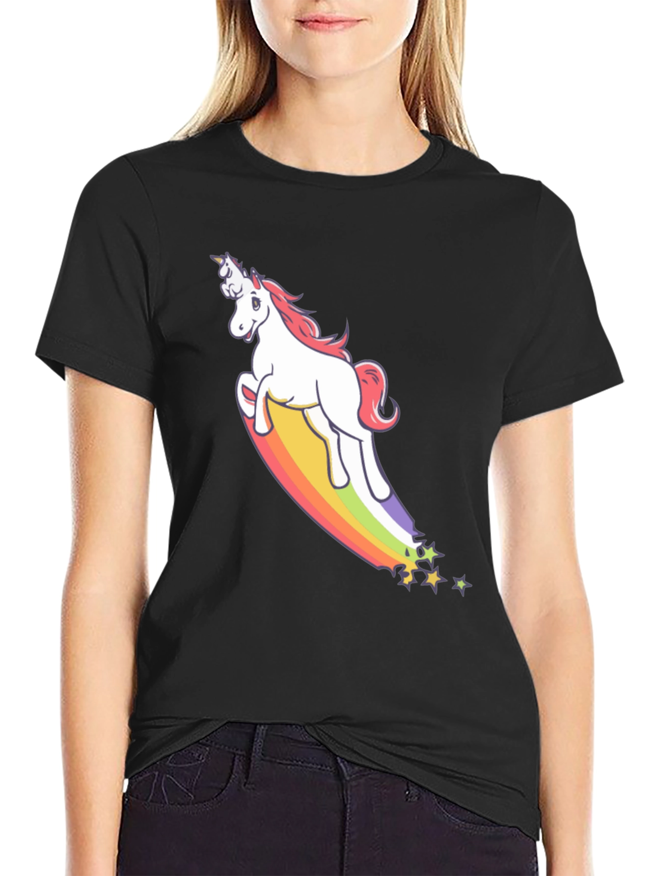 Unicorn Rainbow Graphic Tee - Black T-Shirt