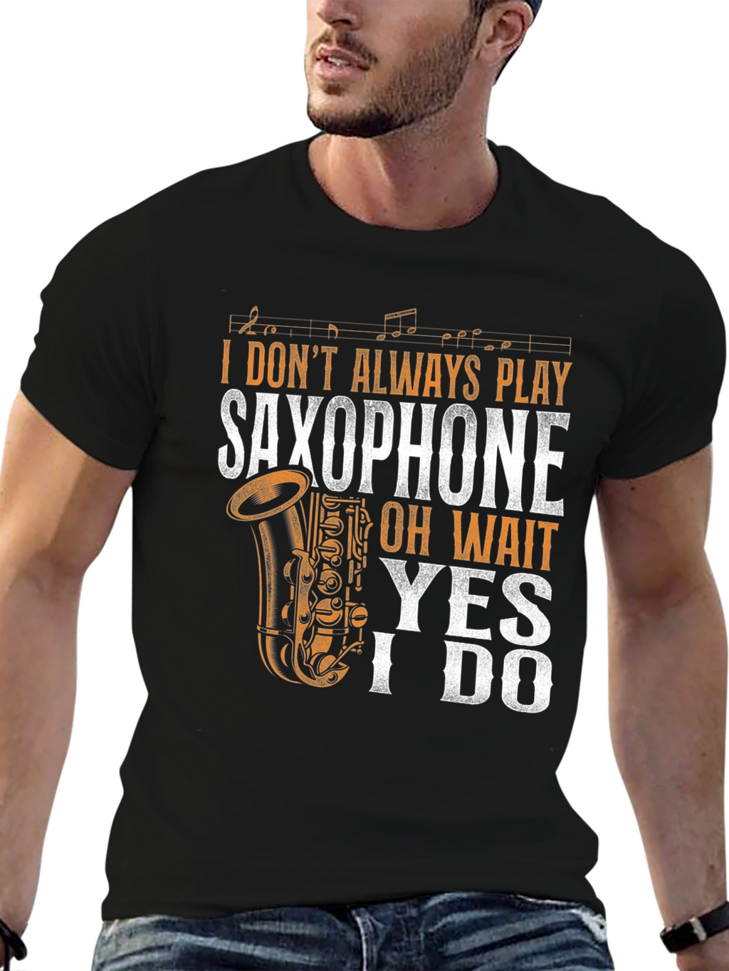 Saxophone Player Graphic T-Shirt - Black